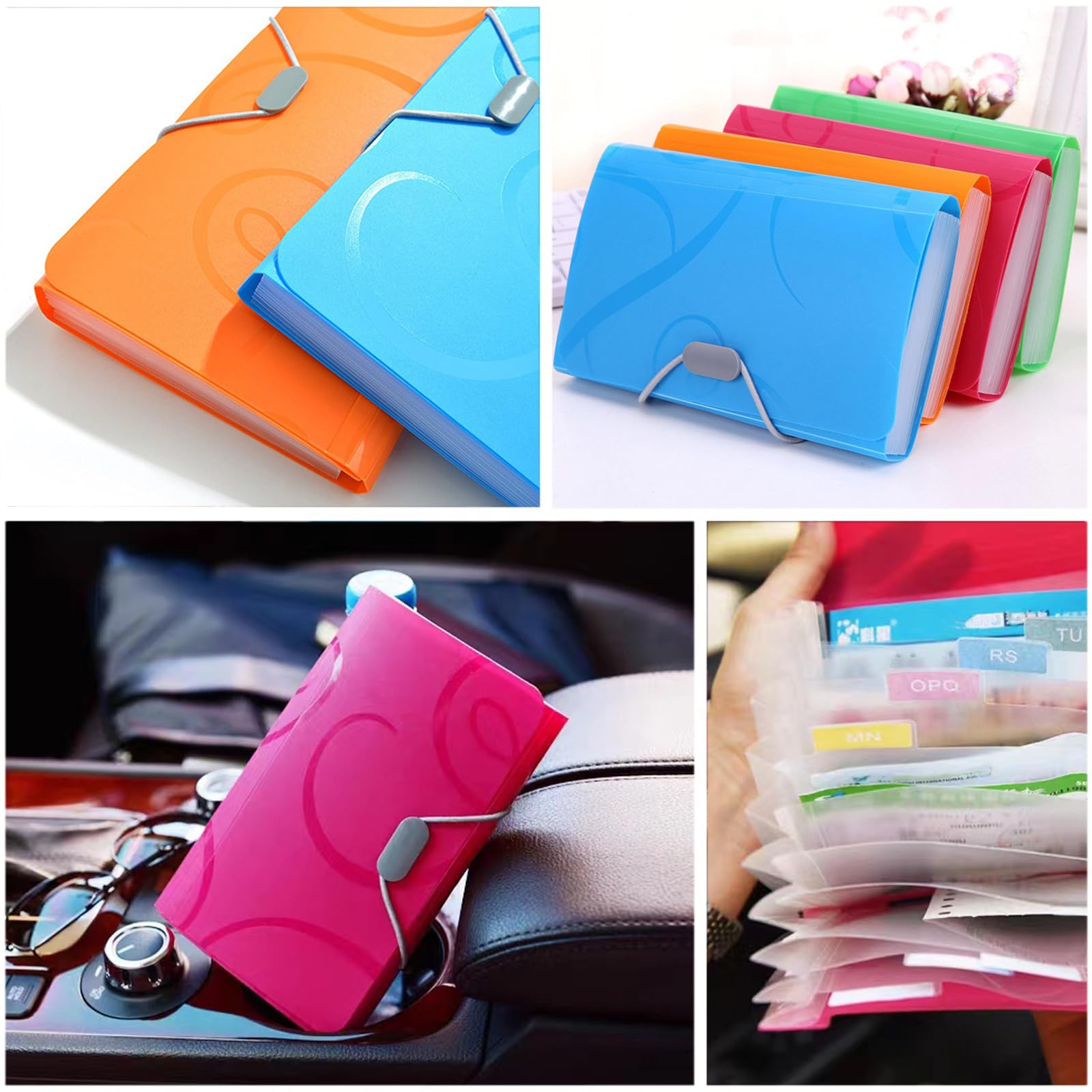 Bikasun Lot De 4 Trieurs Extensibles A6 13 Compartiments – Organiseur Accordéon Portable – Vert & Bleu – Pour Documents, Coupons, Cartes