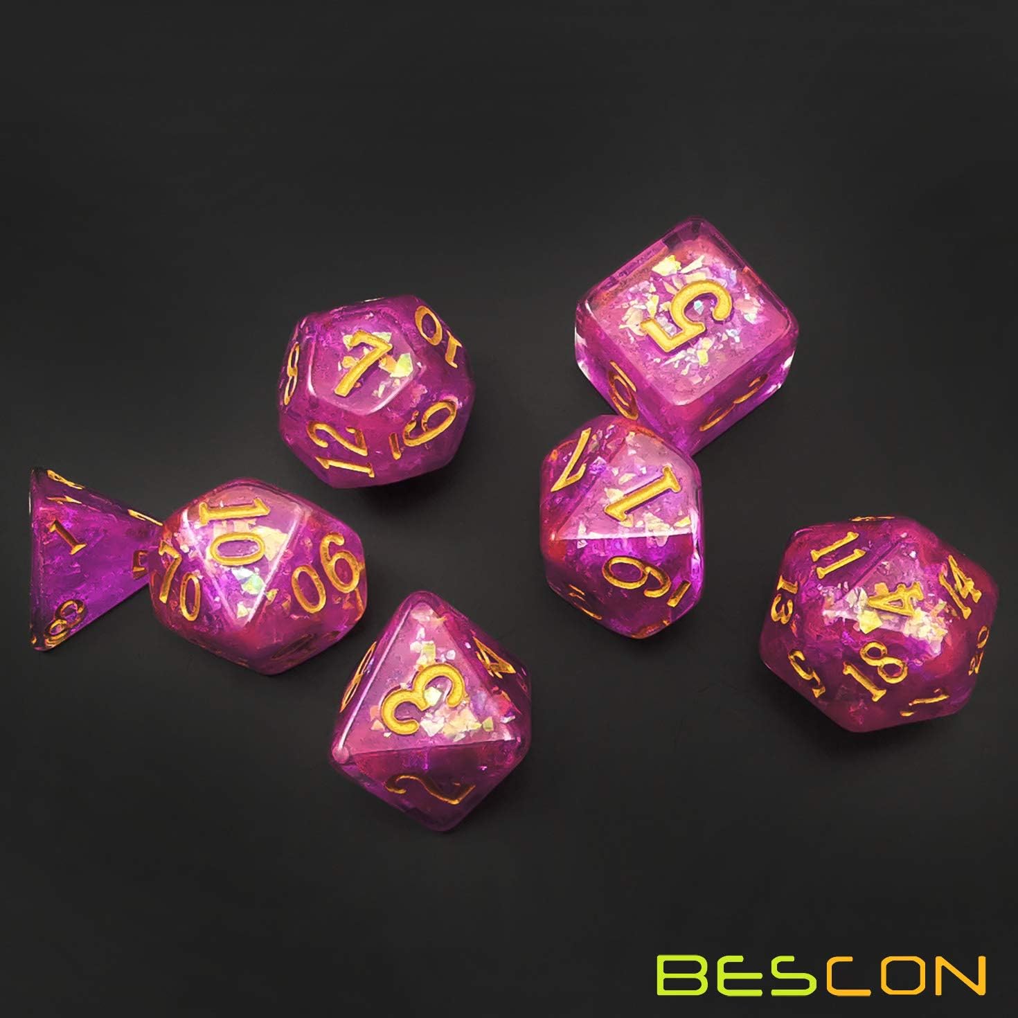 Bescon Dense-Core Polyhedral Dice Set of Violet, RPG 7-dice Set in Brick Box Packing
