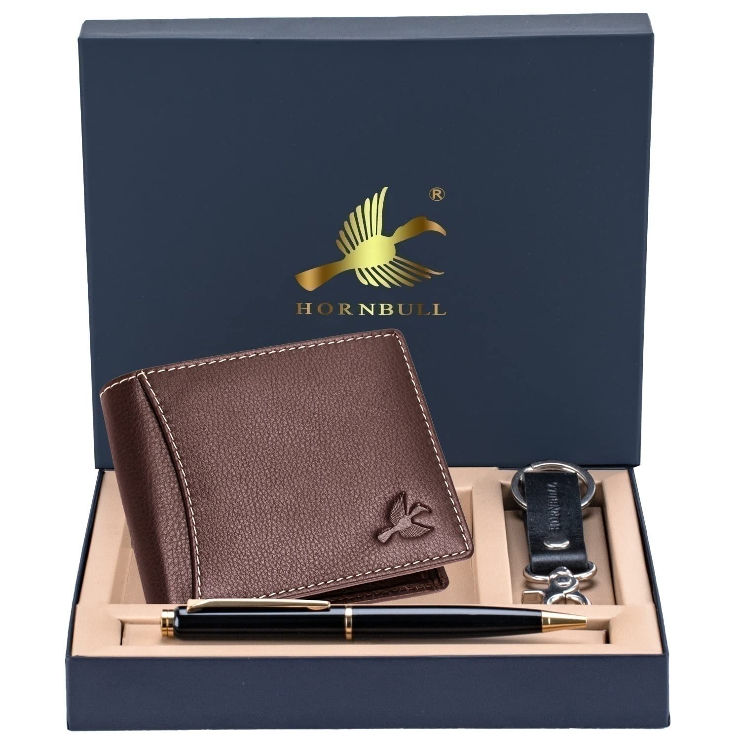 HORNBULL Themes Brown Leather Wallet for Mens, Keyring & Pen Combo Gift Set for Men PN095 - Image 2 thumbnail