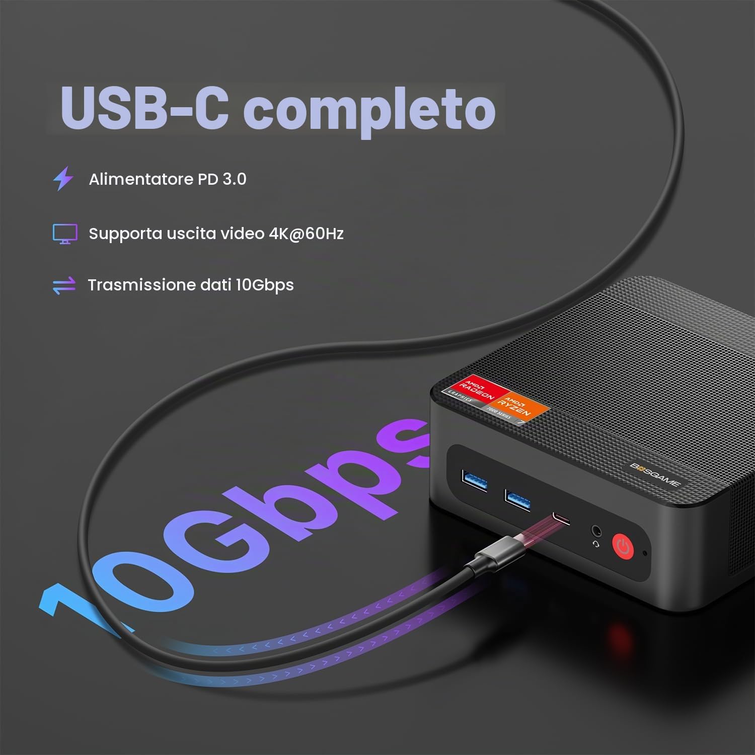 BOSGAME P4 Ultra AMD Ryzen 7 7730U 16 GB DDR4 512 GB SSD Mini-PC | Windows 11 Pro, 8C/16T, 4K a 60 Hz con triplo display, HDMI, Type-C, USB 3.2, DUAL LAN, Wi-Fi 6E, BT 5.2 Mini-PC