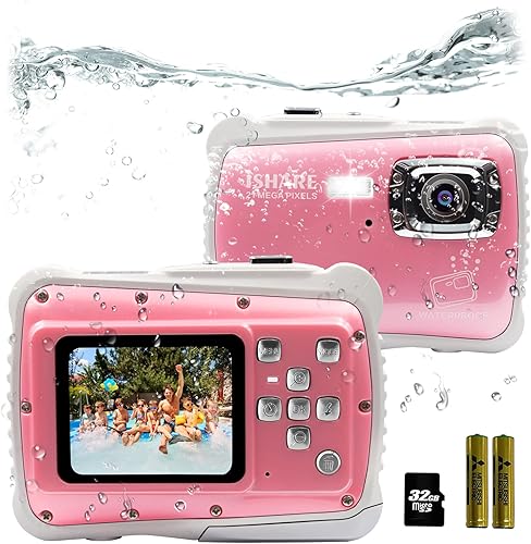 10FT Waterproof Digital Camera for Kids 21MP Underwater Camera with 32G SD Card, 8X Digital Zoom Point and Shoot Camera for Boys and Girls