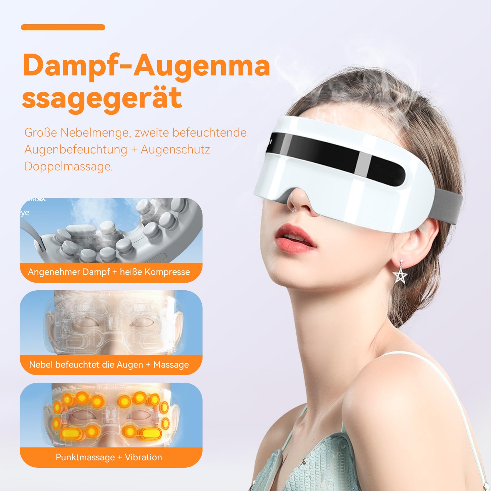 Massaggiatore per gli occhi con vapore, maschera per gli occhi riscaldante con vibrazione e musica Bluetooth, massaggiatore per occhi stanchi e secchi, 5 modalità di massaggio degli occhi ricaricabile