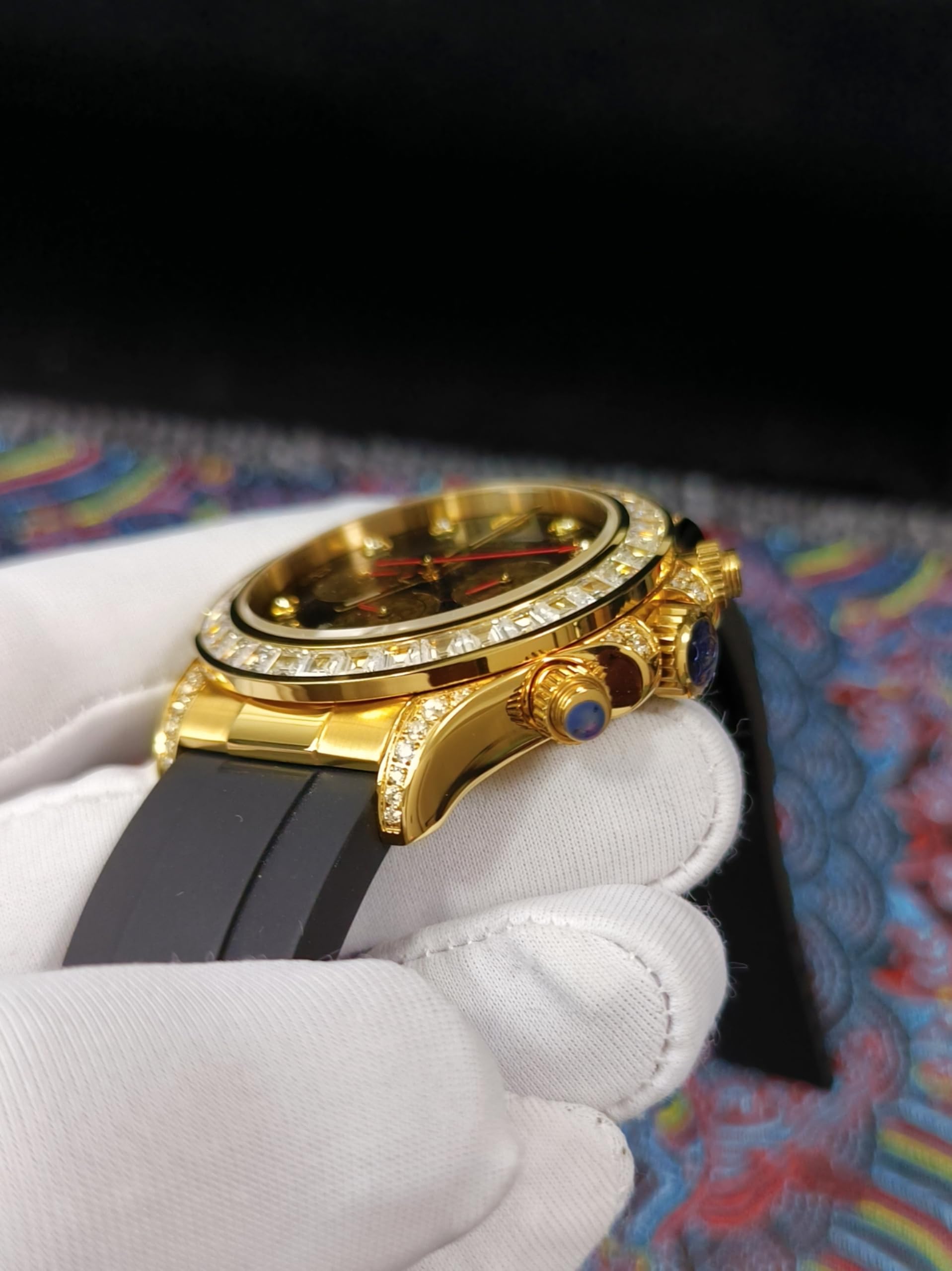 Sarwo Luksusowe mechaniczne zegarki męskie z chronografem, pozłacane, automatyczny wielofunkcyjny zegarek sportowy