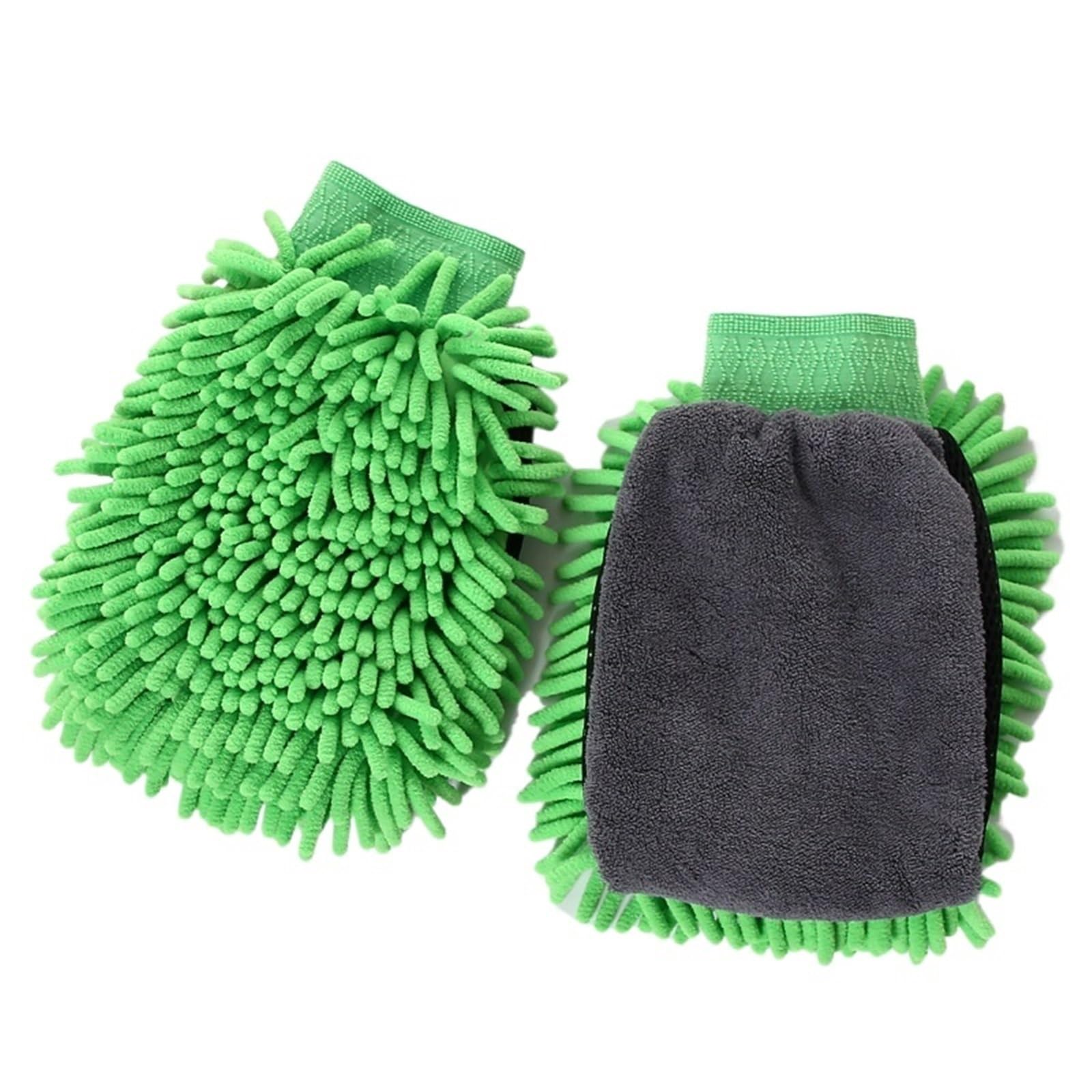 HEUchuan Fleece Car Wash Gloves 2Pcs Car Wash Glove Double-faced Microfiber Coral Mitt Soft Anti-scratch For Auto Wax Detailing Brush Cleaning Tools(Green)