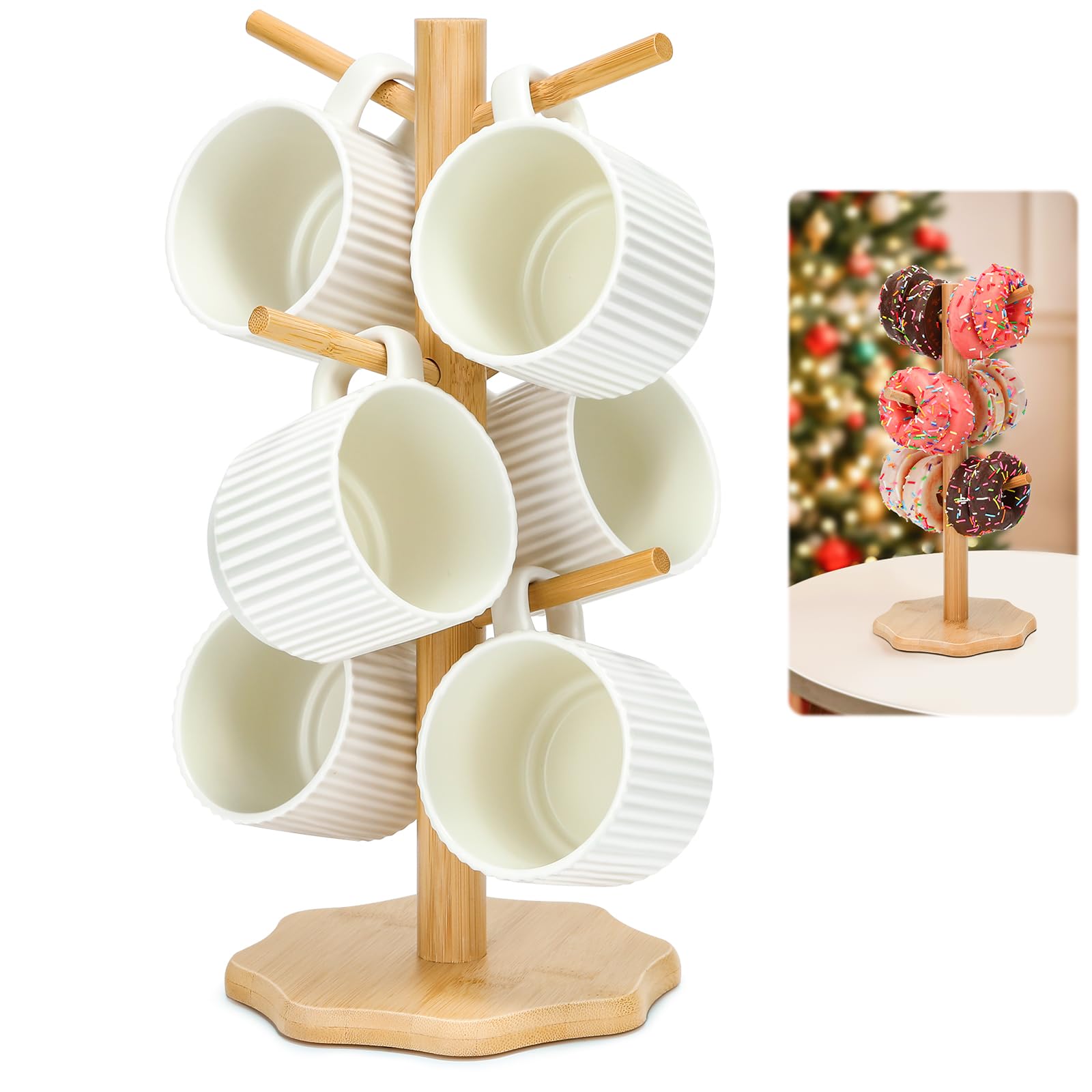 Porte-gobelet En Bois D'arbre Avec 6 Crochets Amovibles - Support De Tasse à Café De Cuisine