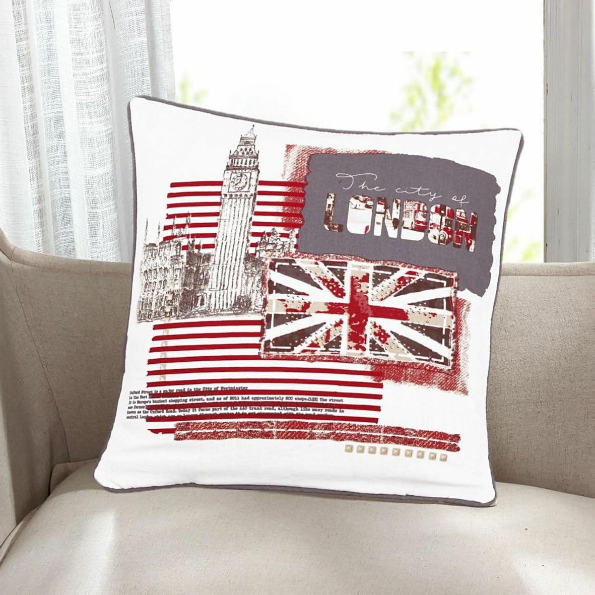 CHILIMILII Set of 2 Printed Cushion covers-100% Cotton Square Cushion Covers Zipped Entry 18x18-Colourful Cushion Covers/pillowcases for Home couch Sofa 45x45cm (Big Ben)