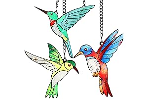 Hummingbird Christmas Ornaments, 3 Pieces Stained Glass Window Hanging Ornaments