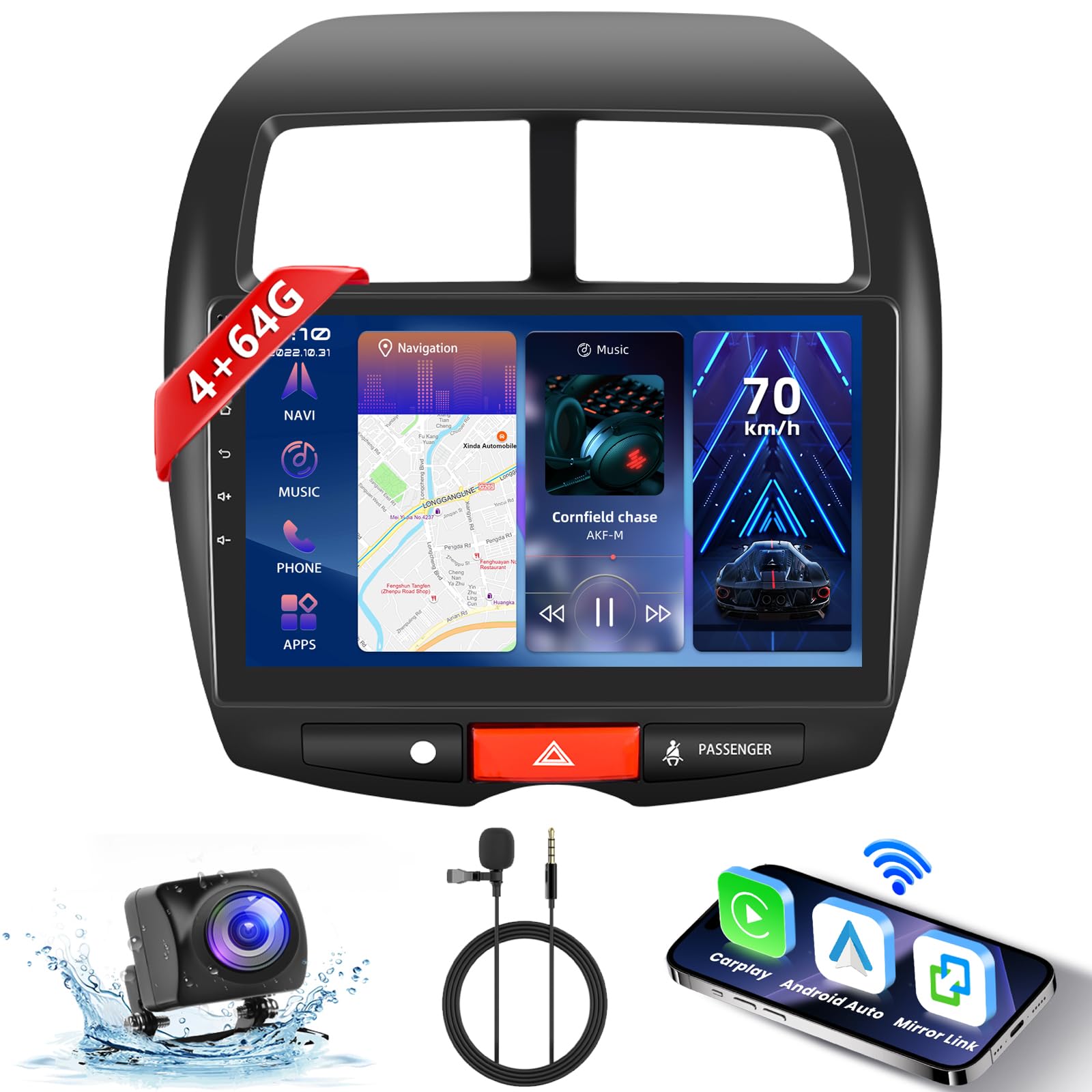 Autoradio Android 10.1 Pollici 2GB 64GB Per Mitsubishi ASX (2010-2016) - Carplay, GPS, Bluetooth, Peugeot 4008, Citroen C4