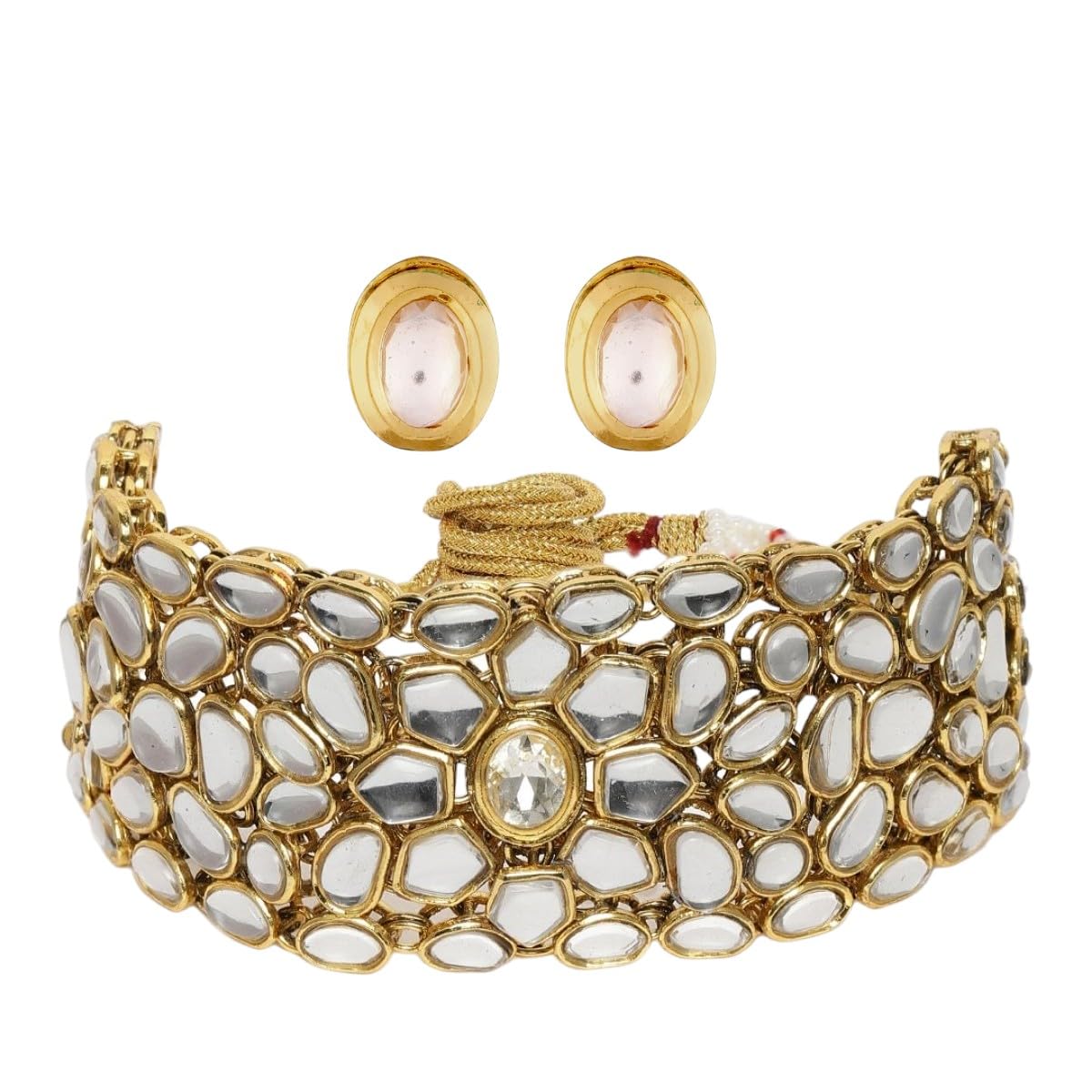 JWELLA Exquisite Gold-Plated Statement Vilandi Kundan Choker Necklace Set with Stud Earrings and adjustable dori string Pack of 1 for women and Girls (B0D9Y48NZS) Amazon Price History, Amazon Price Tracker