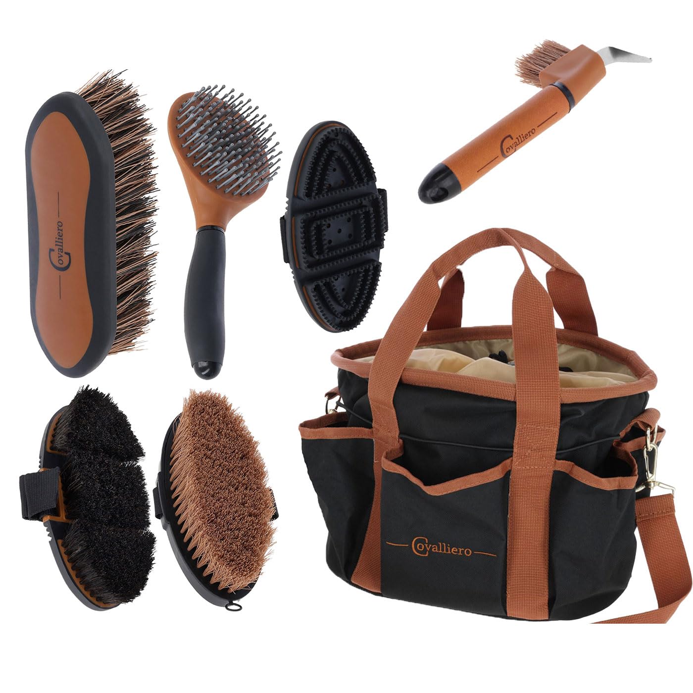 Covalliero Premium Pferdepflegeset | 7-teilig mit Reinigungsbeutel – Bürsten, Striegel und Hufkratzer für die Pferdepflege | Komplettset für Fell, Mähne & Hufe | Inklusive kostenlosem Hufkratzer Covalliero Premium Pferdepflegeset | 7-teilig mit Reinigungsbeutel – Bürsten, Striegel und Hufkratzer für die Pferdepflege | Komplettset für Fell, Mähne & Hufe | Inklusive kostenlosem Hufkratzer