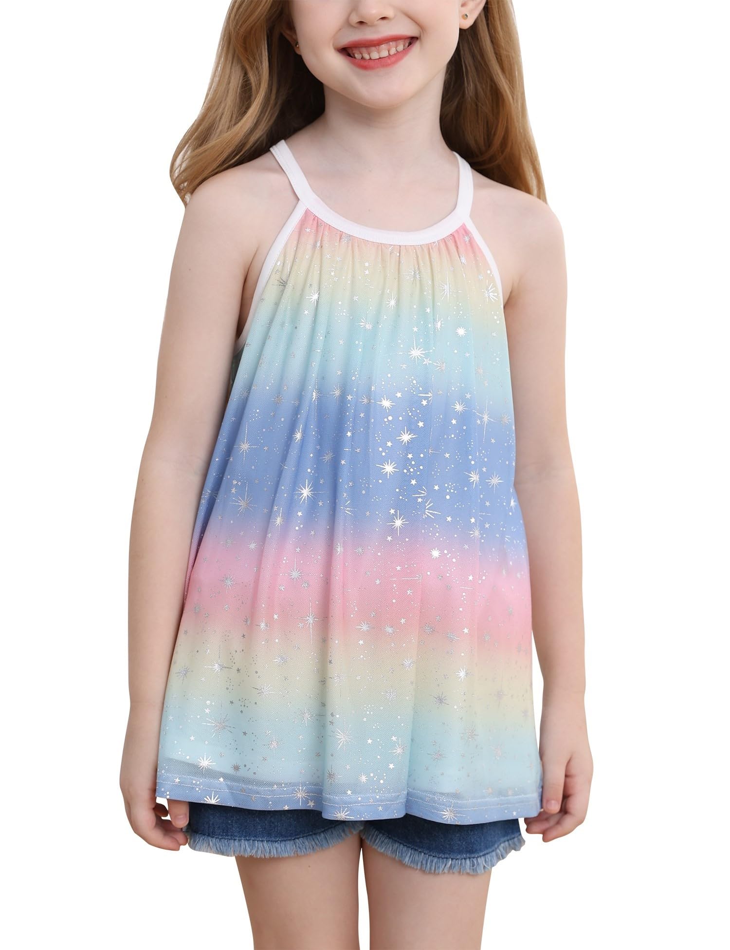 Ivicoer Girls Flowy Tops Cute Summer Sleeveless Shirts Kids Fashion Halter Tops Size 3-10 Years