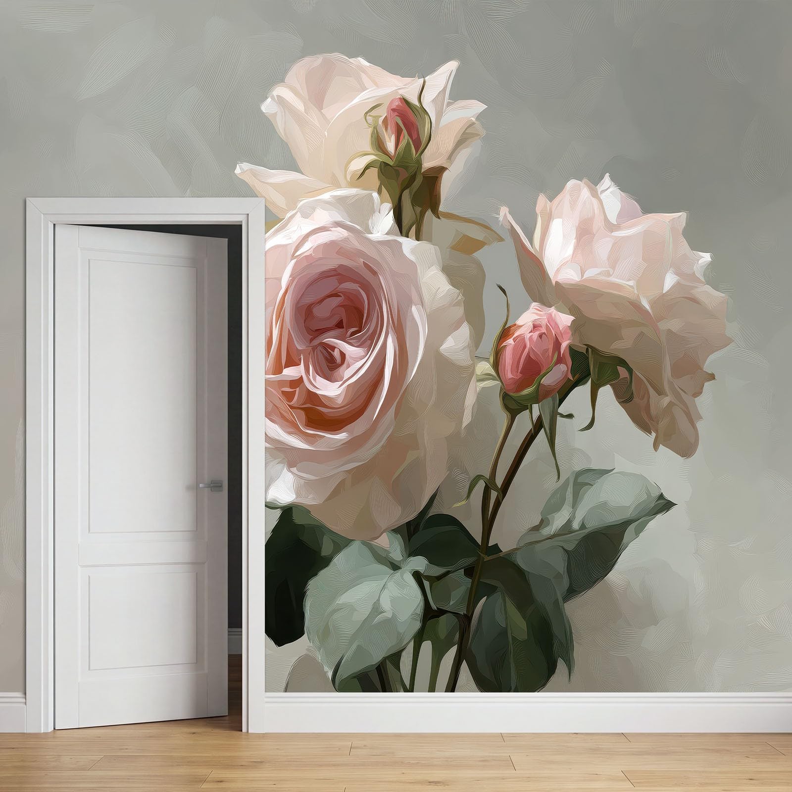 Générique Tapeta 3D Panoramiczny Efekt Fototapety 250 x 175 cm Rośliny Różowe Kwiaty Elegancja Tapeta Gobelin Plakat Panoramiczny Salon Dekoracja ścienna Pokój dziecięcy, Beżowy