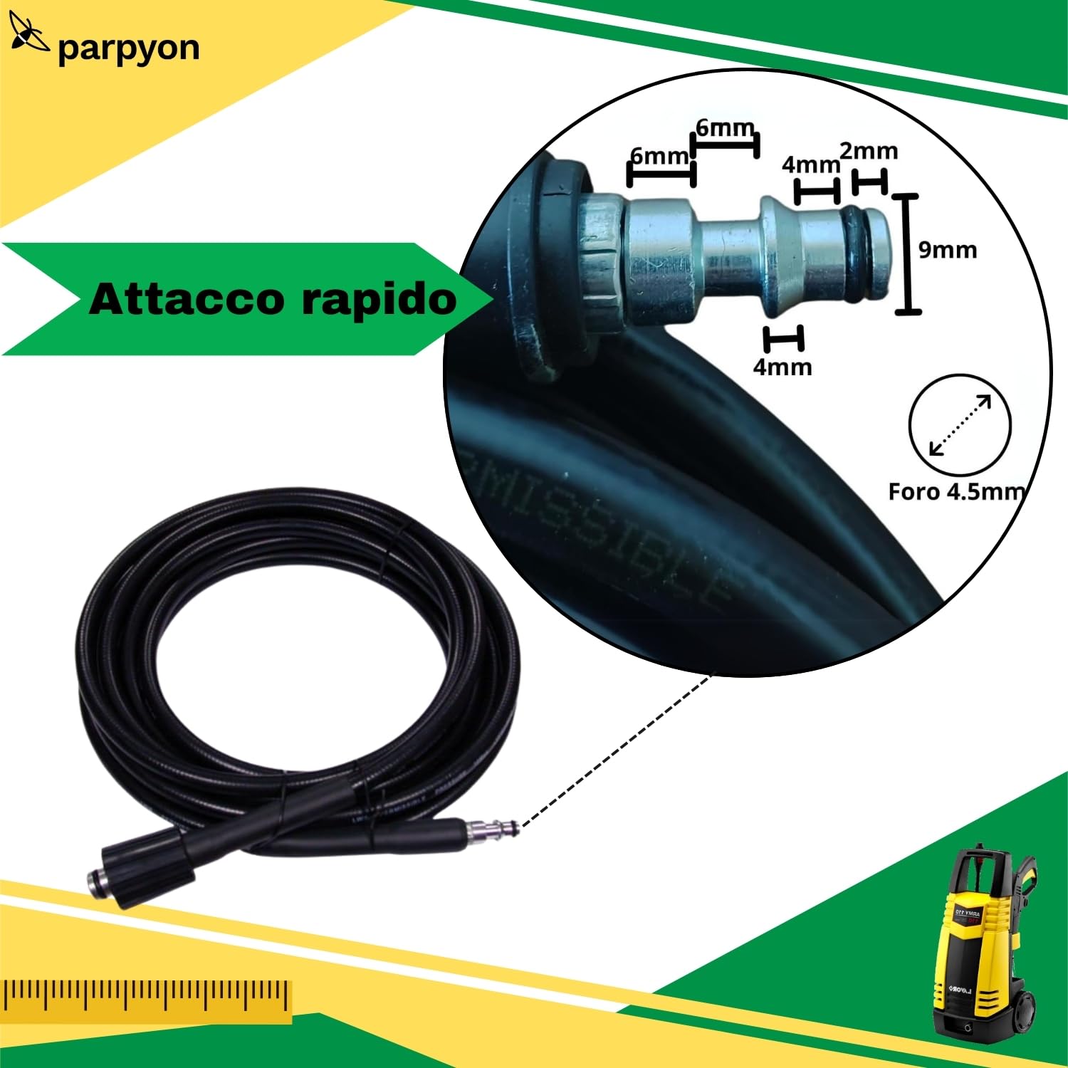 Parpyon Lavor Tubo ricambio per idropulitrice ad acqua fredda Lavorwash e fasa con attacco rapido – lunghezza 6 metri (6 metri)