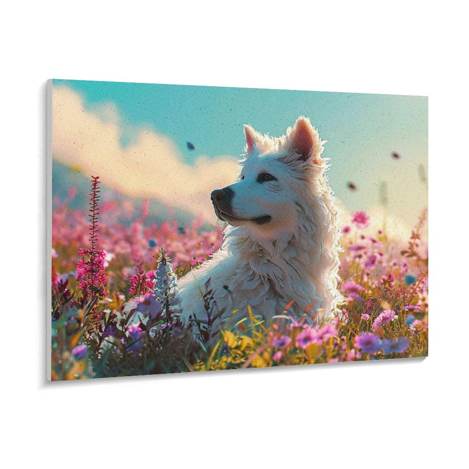 Amazon | 花畑の犬 数字キットによる絵画 数字油絵 動物イラストアート