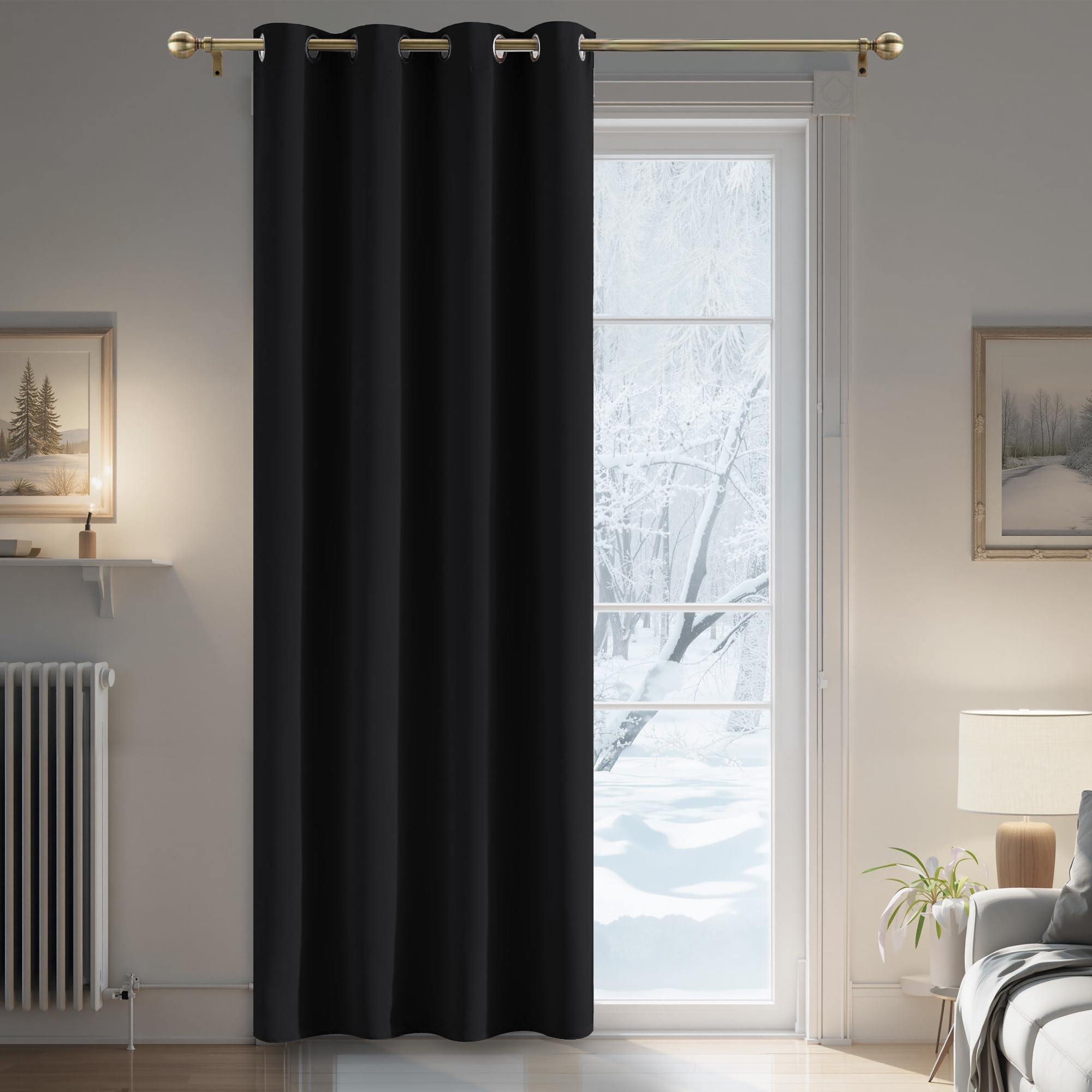 PONY DANCE Tenda Oscurante Camera da Letto Moderne Tende Termiche Isolanti per Soggiorno Blackout Curtain per Porta Interna 1 Pezzo L 140 x A 200 cm, Nero