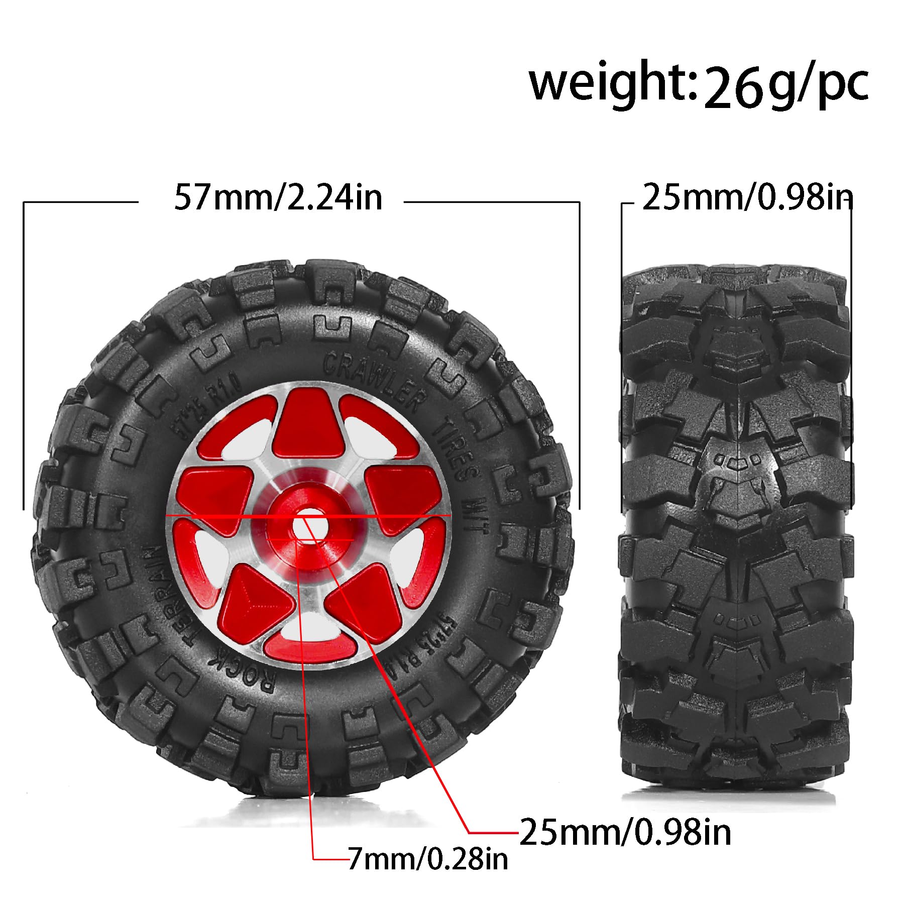 REDSPIDER 2.2 Beadlock Wheels And Tires Set(4Pcs),Plastic...