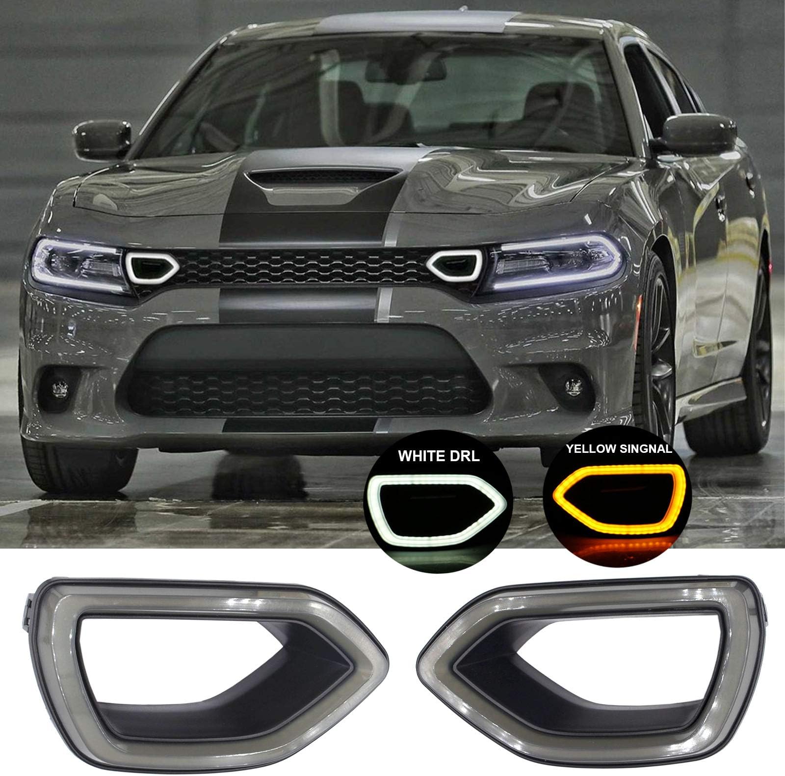 Grille Lights Replacement for SRT Scat Pack Grille Smoke LED Lights Pig Nose Fit for Dodge Charger 2015-2022