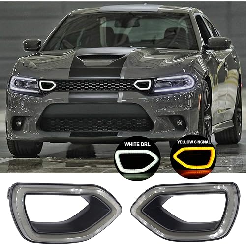 Grille Lights Replacement for SRT Scat Pack Grille Smoke LED Lights Pig Nose Fit for Dodge Charger 2015-2022