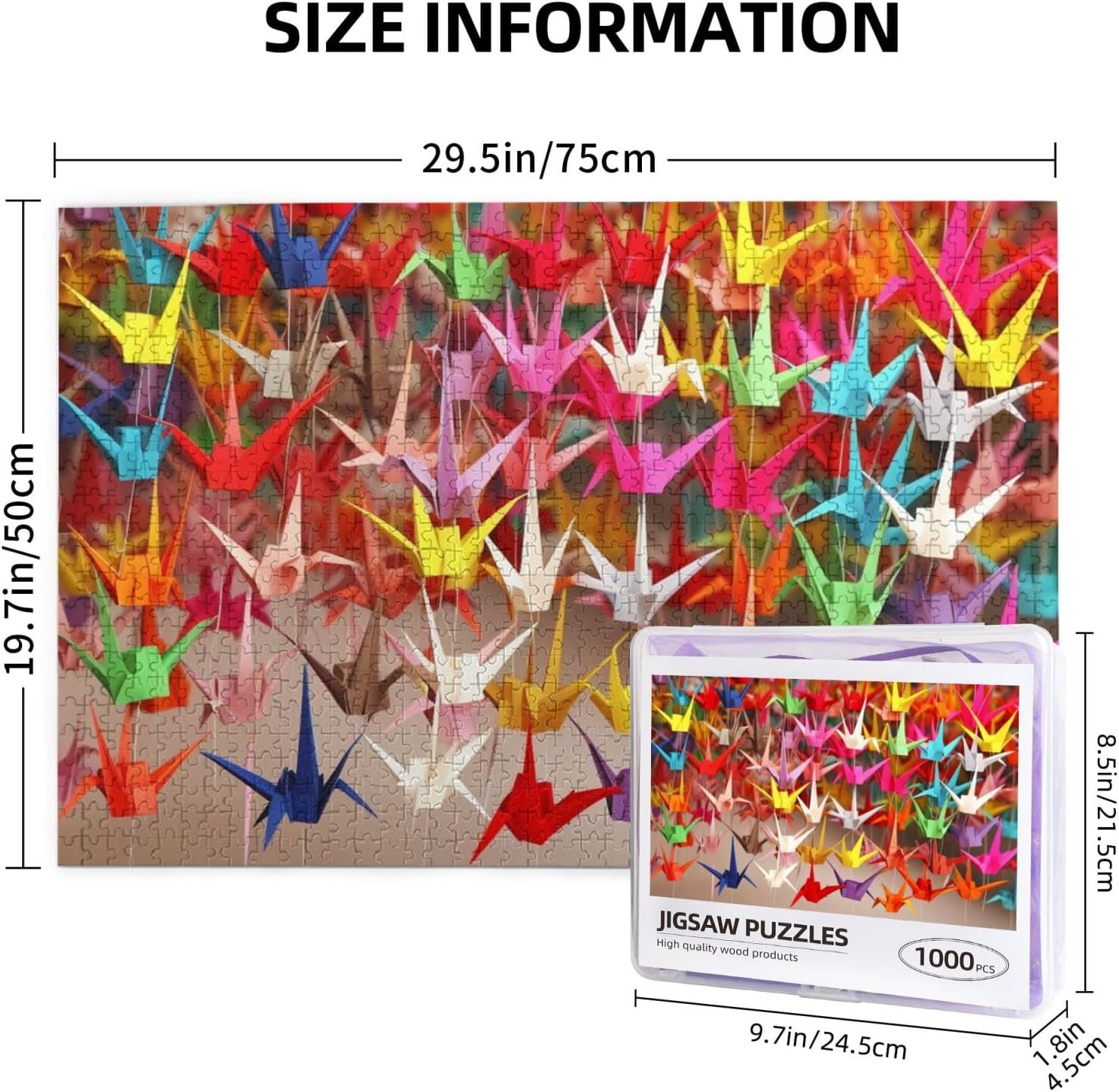 Origami Paper Cranes Puzzles Personalized Puzzle 1000 Pieces Jigsaw Puzzles from Photos Picture Puzzle for Adults Family (29.5" x 19.7")