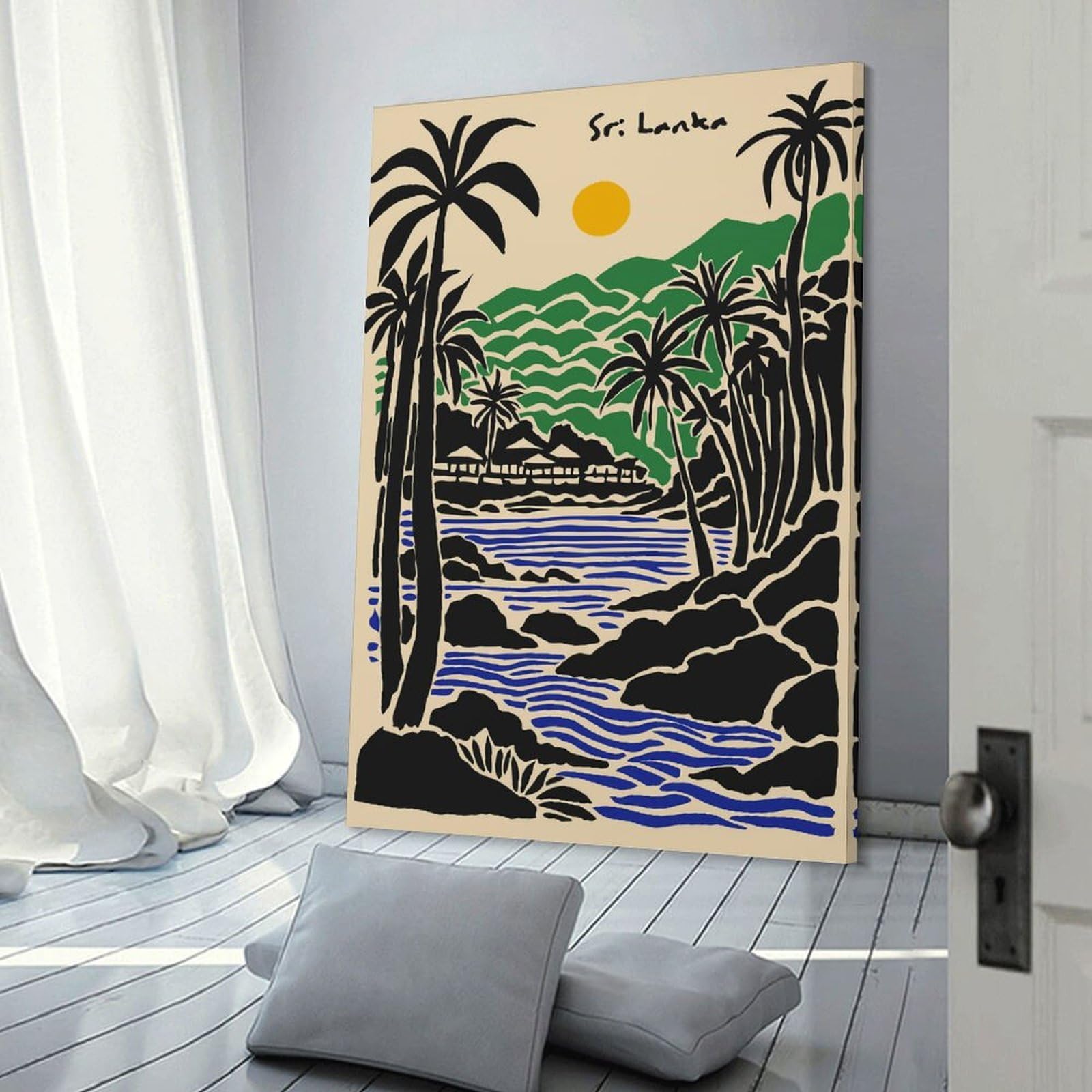 Junmoney Sri Lanka Tropical Landscape Illustration Decorative Wall Artwork, 08x12inch(20x30cm), for Corridors, Hallways Or Apartment Entries, Home Artwork for First Impressions