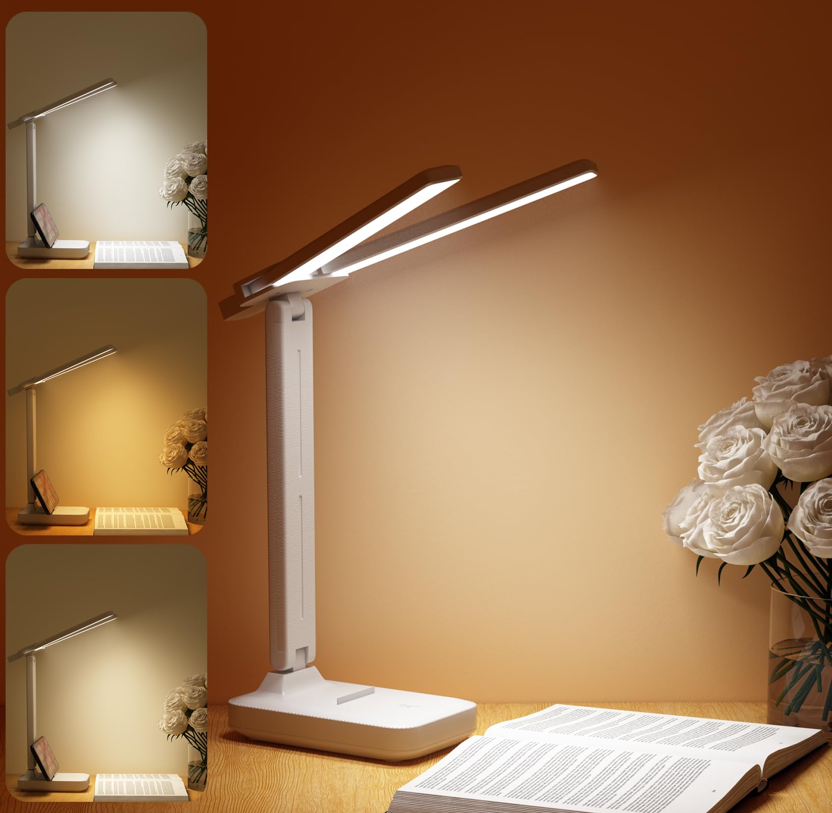 PESCA Double Head LED Table Lamp/Study Lamp with Mobile Holder | Rechargeable Desk Lamp | Eye-Caring Touch Control | Micro USB Charging | Adjustable Brightness | Ideal for Home, Office, (B0DH23B1BJ) Amazon Price History, Amazon Price Tracker