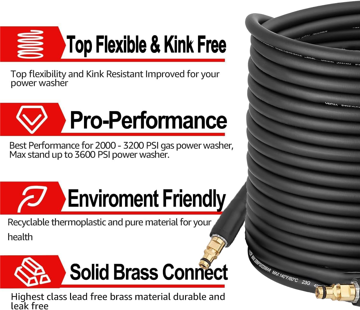 Tubo di ricambio per idropulitrice ad alta pressione da 20 m per idropulitrici domestiche Kärcher serie K K2, K3, K4, K5, K7, accessori di prolunga per tubo di pulizia dell'acqua, connettore rapido a