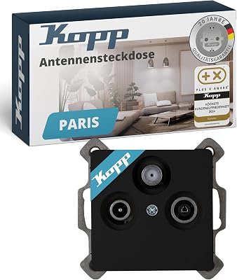 Kopp PARIS 3-fach Antennensteckdose – Matt-Schwarz – Hochwertige IP20 TV-Kabel-Steckdose – Stilvolle TV/RF Antennendose aus mattem Kunststoff – SAT-Dose für alle gängigen Antennensteckdosen