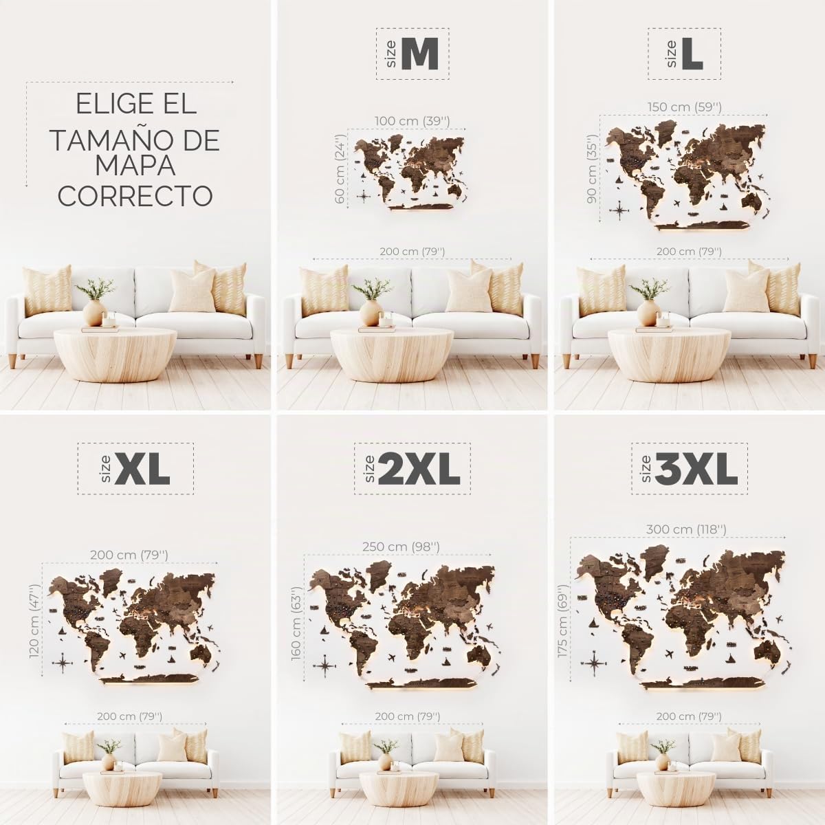 Enjoy The Wood Mapa del mundo de madera 3D LED arte de pared moderno para decoración del hogar, regalos de iluminación LED, decoración de pared, regalo de inauguración de la casa (Dark Walnut)