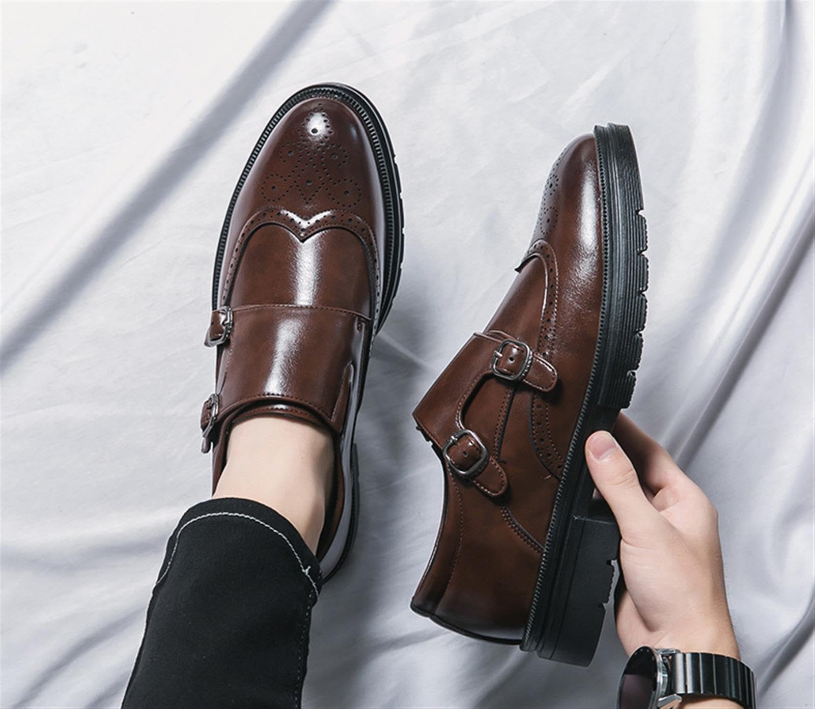 Scarpe da Uomo con Fibbia Brogue Eleganti Affari Casual Lavoro | Calzature Maschili Sintetico Suola Gomma Vintage Oxford Cerimonia Festa Camminata Quotidiana