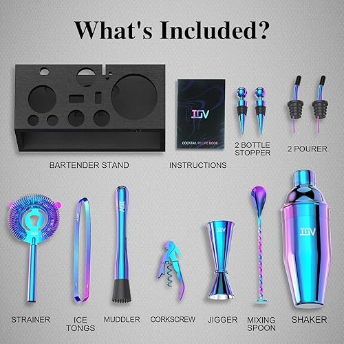 Miniatura 2 de IOV Mixology - Kit de camarero con soporte, juego de coctelera de 12 piezas, juego de coctelera de Martini de 24 onzas para mezclar bebidas, juego