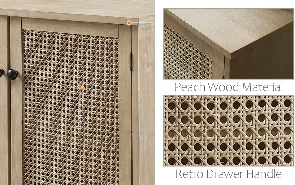 Miniatura 5 de Zouron Armario moderno de ratán de 32 pulgadas, gabinete de almacenamiento de cocina con 2 puertas de mimbre, armario de buffet, baúl de