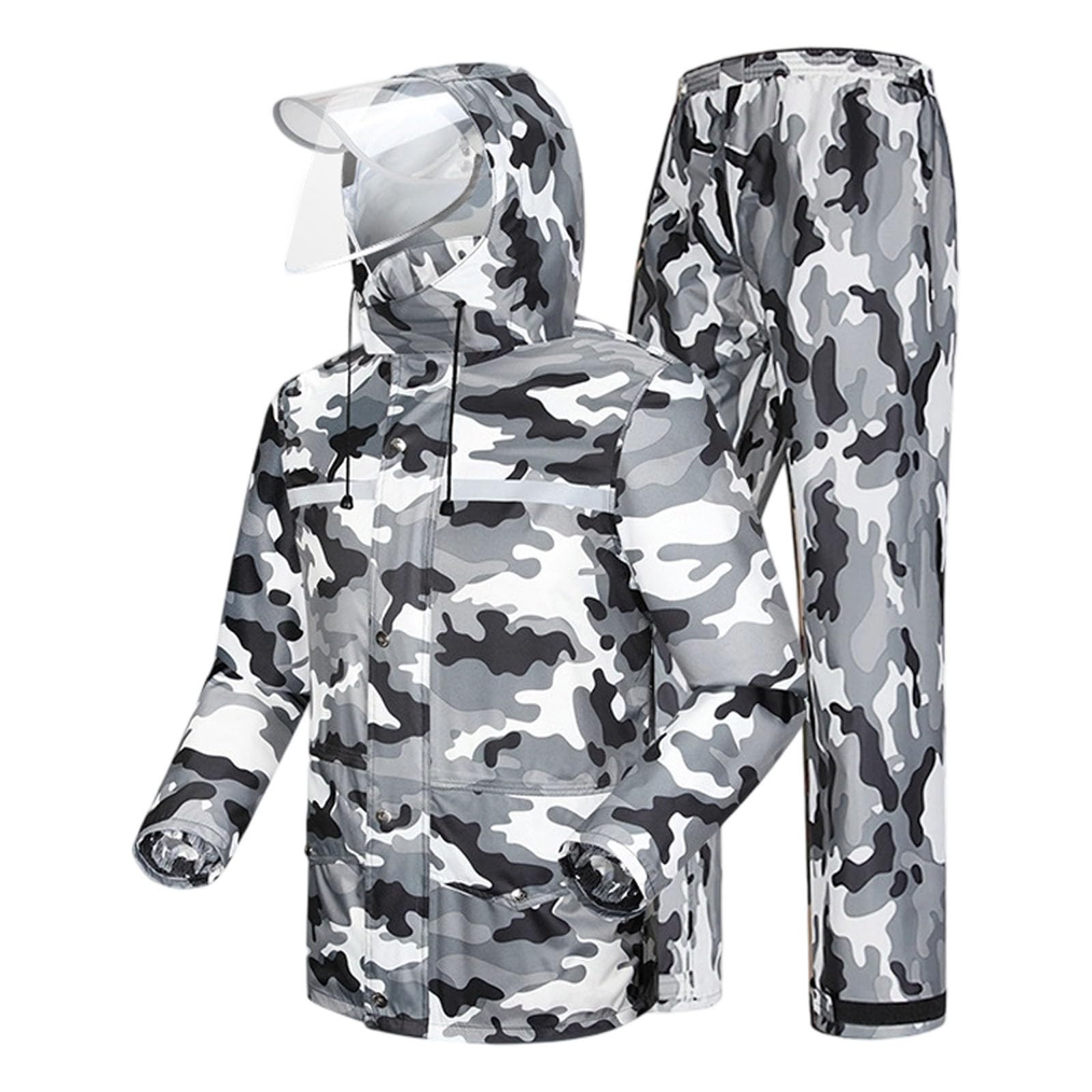 Generisch Traje de lluvia para hombre y mujer, de camuflaje, impermeable, chubasquero y pantalones a prueba de viento para trabajo, senderismo, bicicleta
