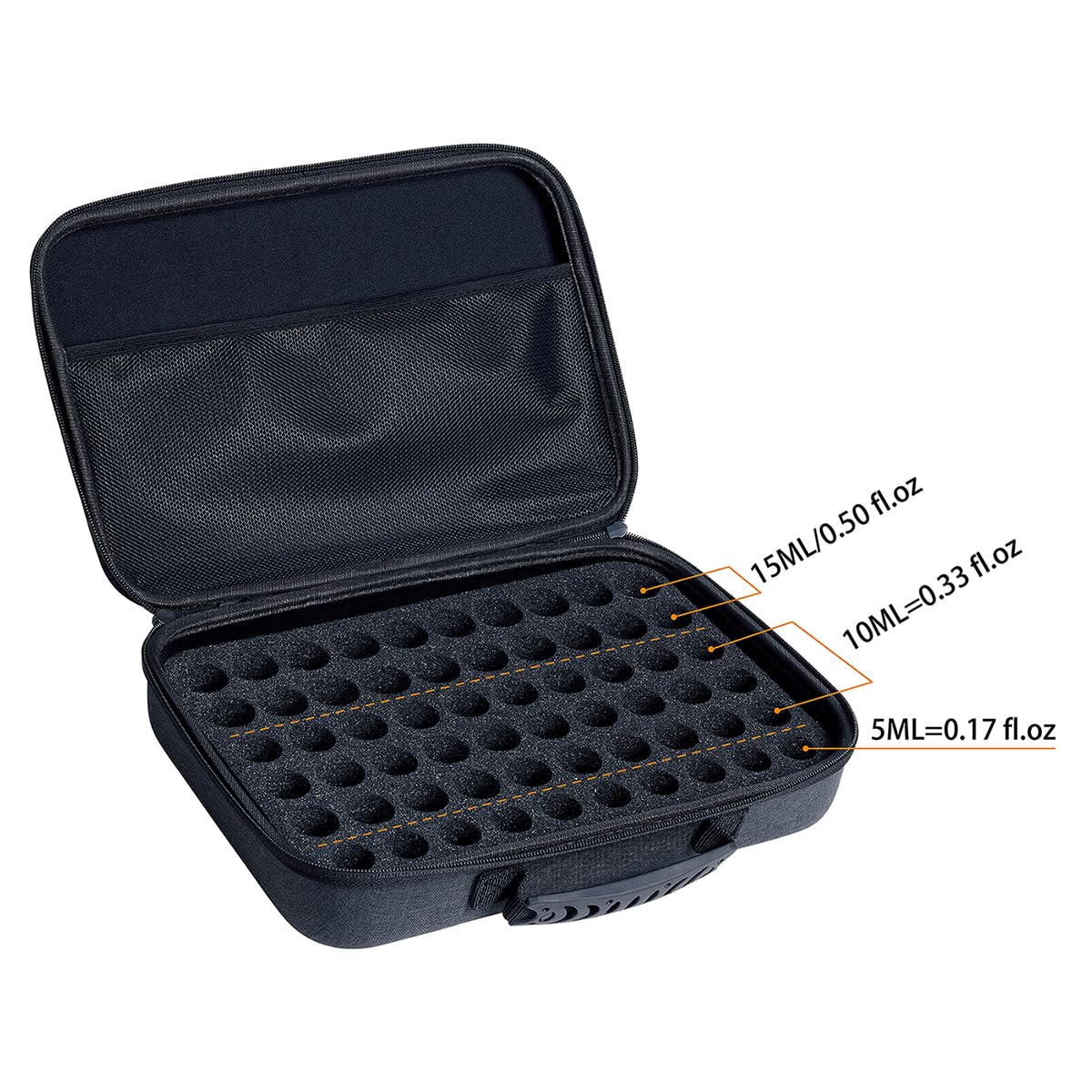 Tragetasche für ätherische Öle, für 60 Fächer für 1–3 ml Rollflaschen, 5 ml, 10 ml, 15 ml Flaschen, Aufbewahrungstasche, Hartschale, EVA, Tasche für ätherische Öle mit abnehmbarem
