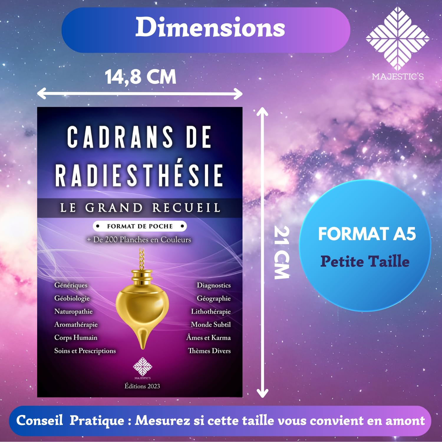Cadrans de Radiesthesie - Coffret Le Grand Recueil Format "De Poche" et Pendule Divinatoire en Amethyste - Plus de 200 Planches de Radiesthesie Uniques et en Couleurs (Format A5 - 14,8 cm x 21 cm)