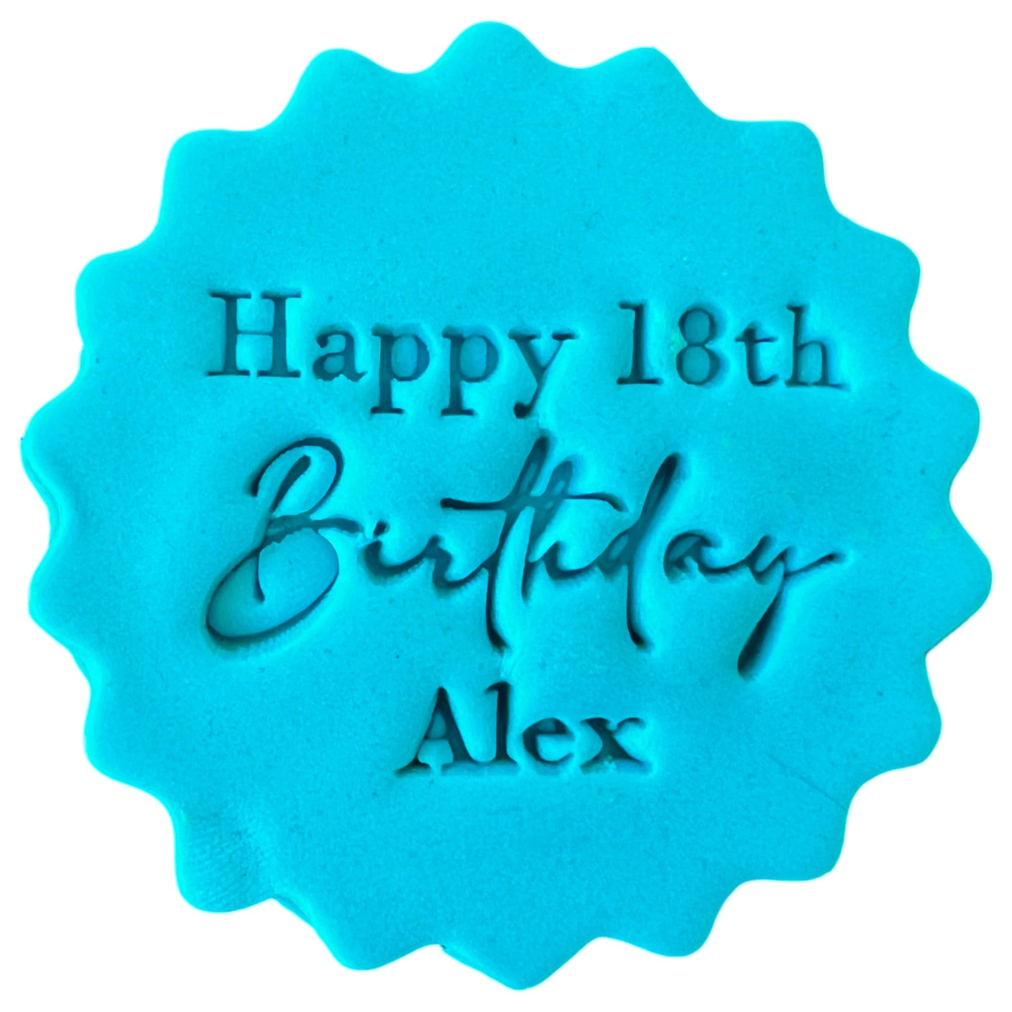 Personalised Birthday Cookie Stamp with Free Scallop Cutter, Your Custom Words, 5cm Acrylic Biscuit Embosser, Food-Safe Plastic Baking Tool, Fits M&S All Butter Biscuits (Design 4)