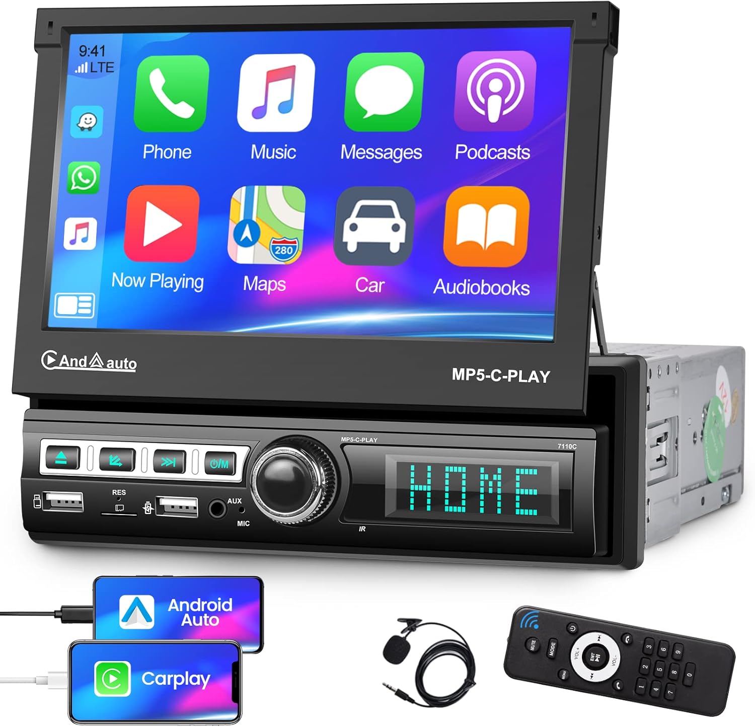 Single Din Flip Out Touch Screen Car Stereo with Apple