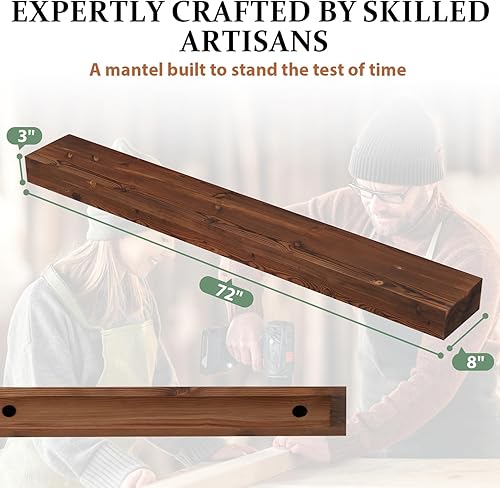 Miniatura 10 de Estante flotante de 60 pulgadas, manto de madera hecho a mano para sobre chimenea, estante flotante con soporte de metal invisible resistente para