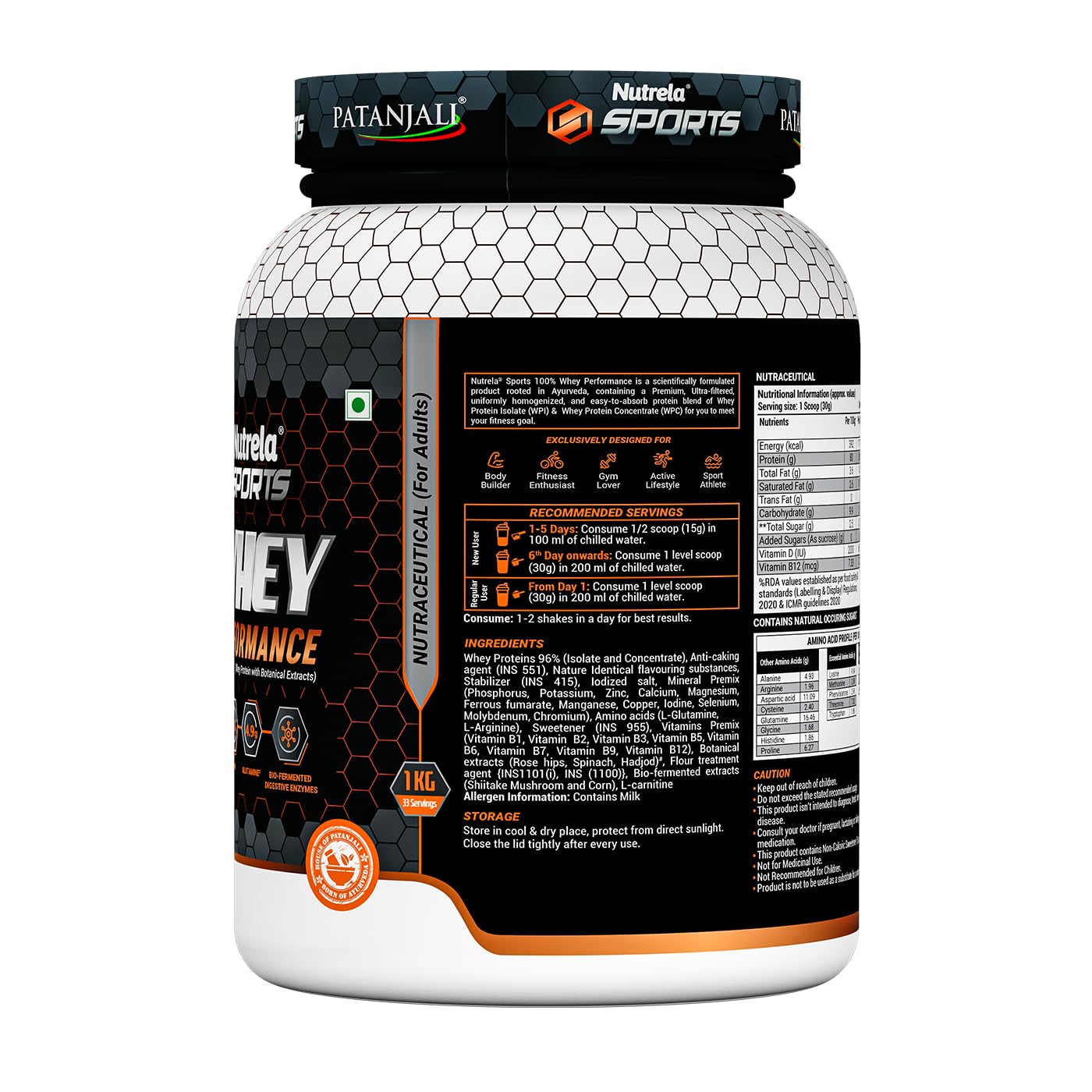 NUTRELA Sports Patanjali Whey Protein 1kg | Concentrate + Isolate | 24g Protein Per Scoop | 6.7g BCAA, 4.9g Glutamine with Digestive Enzymes for quick absorption & easy digestion | Muscle - Building & Recovery | 100% Vegetarian | Malai Kulfi — Amazon image 7
