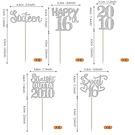 30PCS 16th Birthday Cupcake Toppers Glitter Sixteen Happy 16th Straight Outta 2010 Cupcake Picks for Cheers to 16 Years 16 th Birthday Wedding Anniversary Party Cake Decorations Supplies Silver