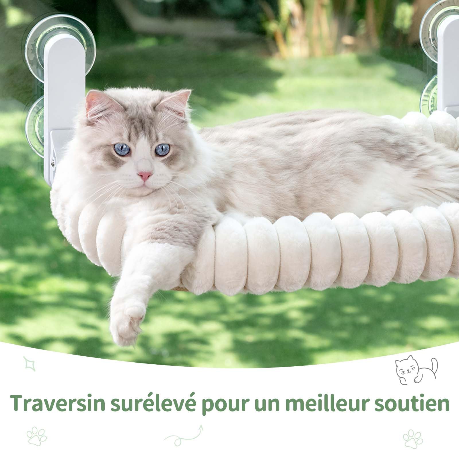 GUUSII HOME Hamac Chat Fenetre Pliable Panier Perchoir Suspendu Lit pour Petite et Grande Chats Ventouse Support Transat Etagere Coussin Chaise Interieur Tapis Réversible 54 * 30cm (Blanc, M)