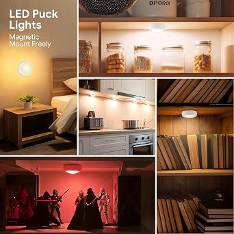 Yiliaw LED Puck Lights with Remote Control, AA Battery Operated, 12 Color Closet Under Cabinet Lighting, Push Tap Light, Under Counter for Kitchen, 12 Pack, White-Magnetic