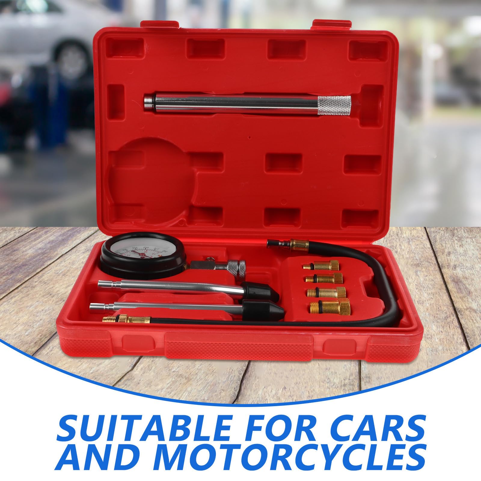 Kit de Comprobador de Compresión Aleación de y Plástico Medidor de Presión de Cilindro Confiable y Fácil de Operar para Motocicletas y Automóviles para Mantenimiento