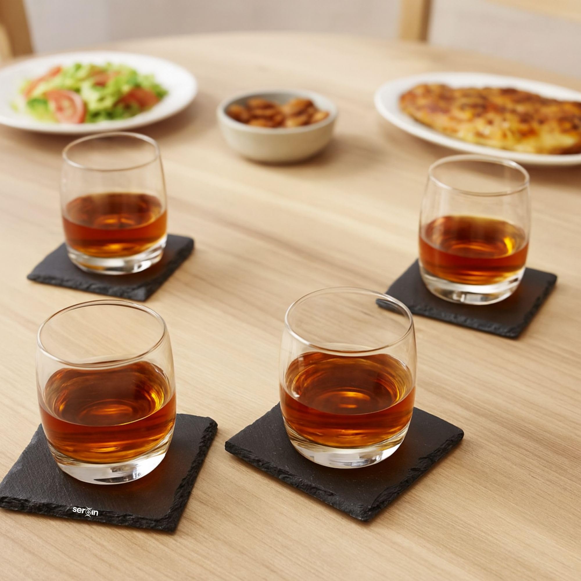 SEREIN Square Slate Black Coasters Set of 4 Drink Bar Natural Stone Coaster 4 Inches Anti Scratch Bottom for Bar Kitchen Home Office Coffee Table Decor DIY Gift - 4PCS 2