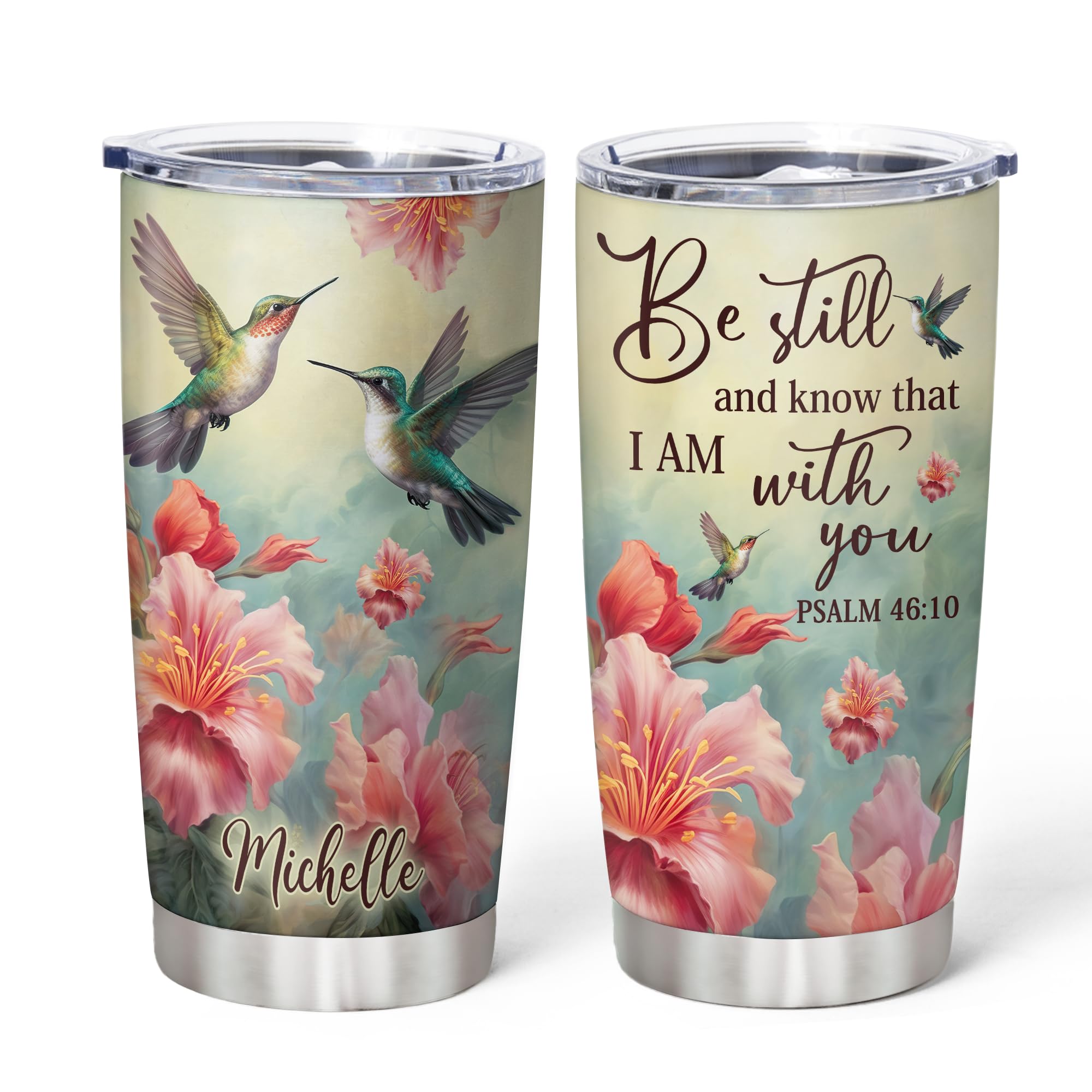 Hyturtle Personalized Gifts For Hummingbird Lover - Be Still And Know That Custom Name Stainless Steel Tumbler 20oz With Lid - Idea christian Gifts For Women Girl Kids On Birthday, Christmas