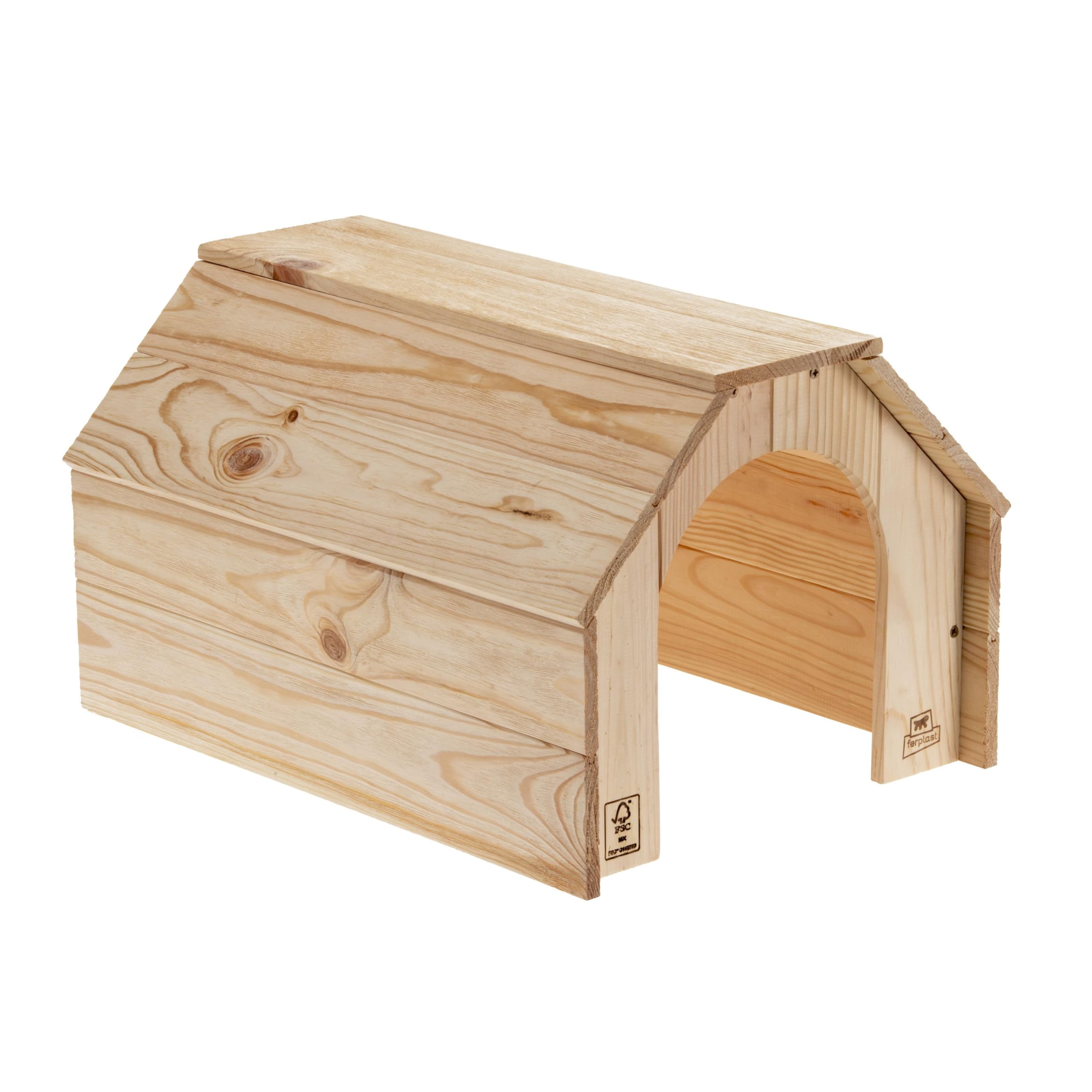 Ferplast Holzhaus für Kaninchen, Meerschweinchen & Hamster HIDDA, Kleintierhaus aus FSC®-zertifiziertem Holz, Gebürstete Optik, Schnellmontage-Set, 46 x 34 x H 27,5 cm, Größe XL