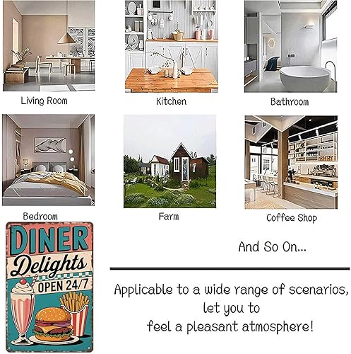 Miniatura 7 de Cartel de metal de 8 x 12 pulgadas, letrero de metal vintage con delicias de comedor  Burger Fries Milkshake 50s Retro American Diner Aluminio Arte