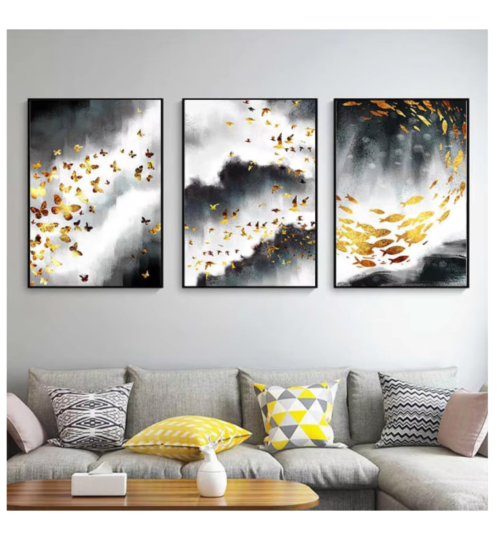 Peintures minimalistes nordiques de poissons dorés sans cadre - 3