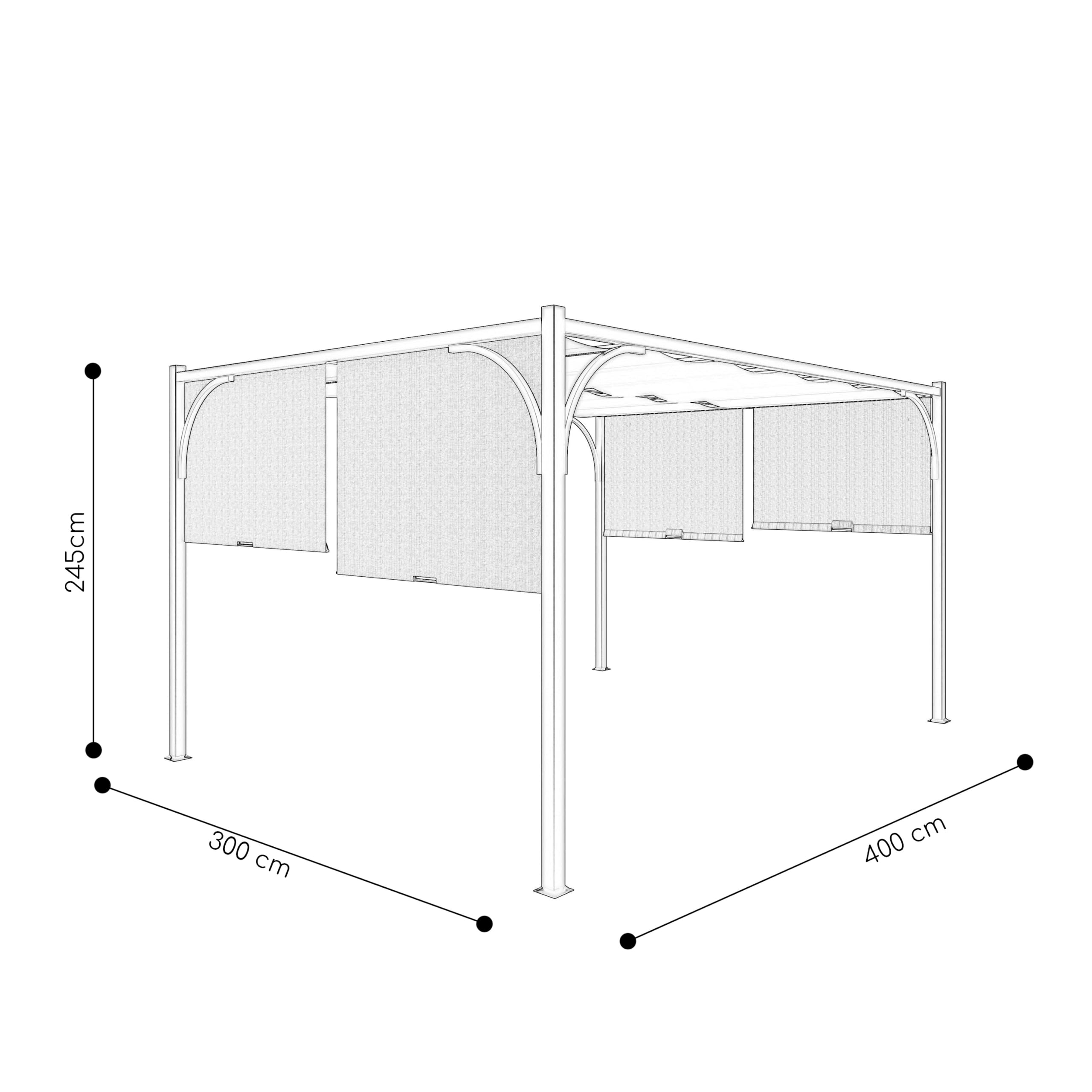 BRICOZONE Pergola Gazebo 3x4 M Struttura in Acciaio Nero con Tetto Scorrevole Telo Impermeabile Retrattile per Giardino Terrazzo Piscina Esterno Campeggio Grigio