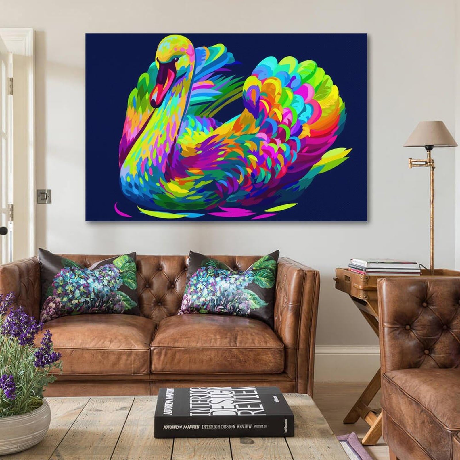 Poster sur toile représentant un cygne nageant - Décoration murale moderne pour chambre à coucher - 20 x 30 cm
