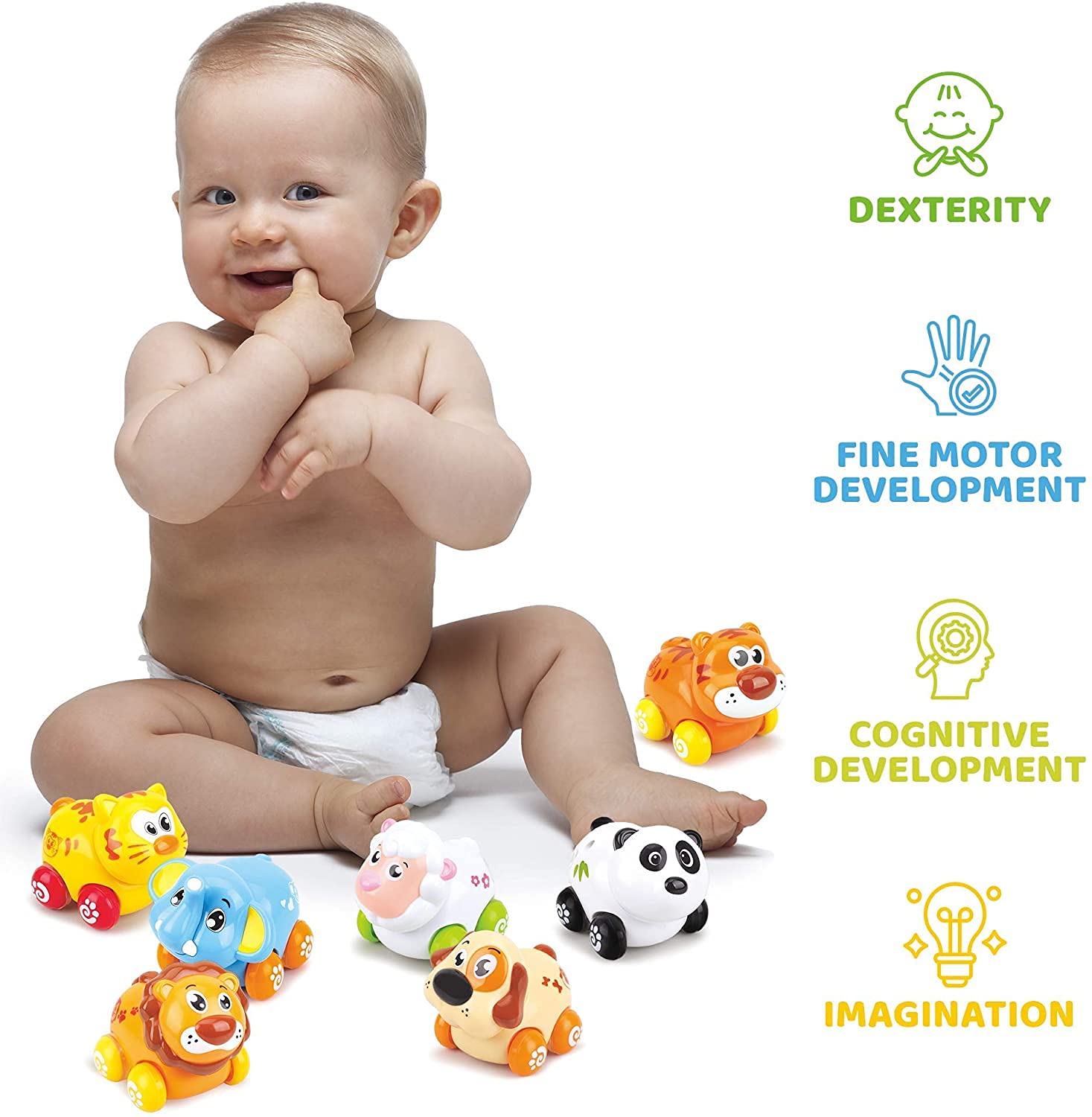 Juego de 8 piezas de animales de dibujos animados de juguete de fricción para bebés y niños pequeños | Lindos mini vehículos de juego para recuerdos de fiesta, a partir de 18 meses 6